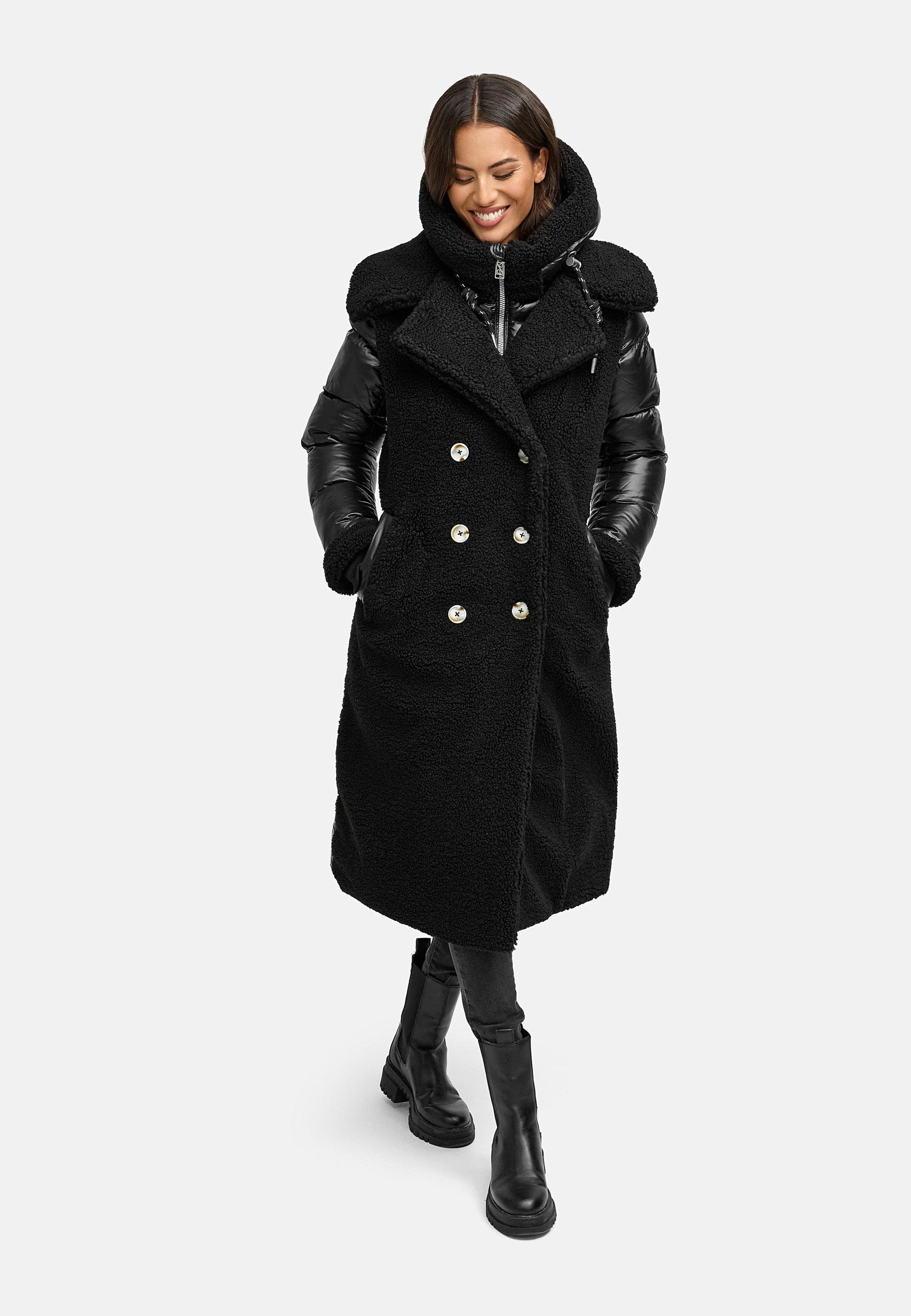 Navahoo Wintermantel »Kuscheltraum 14«, Modischer Damen Plüschmantel aus angesagtem Materialmix