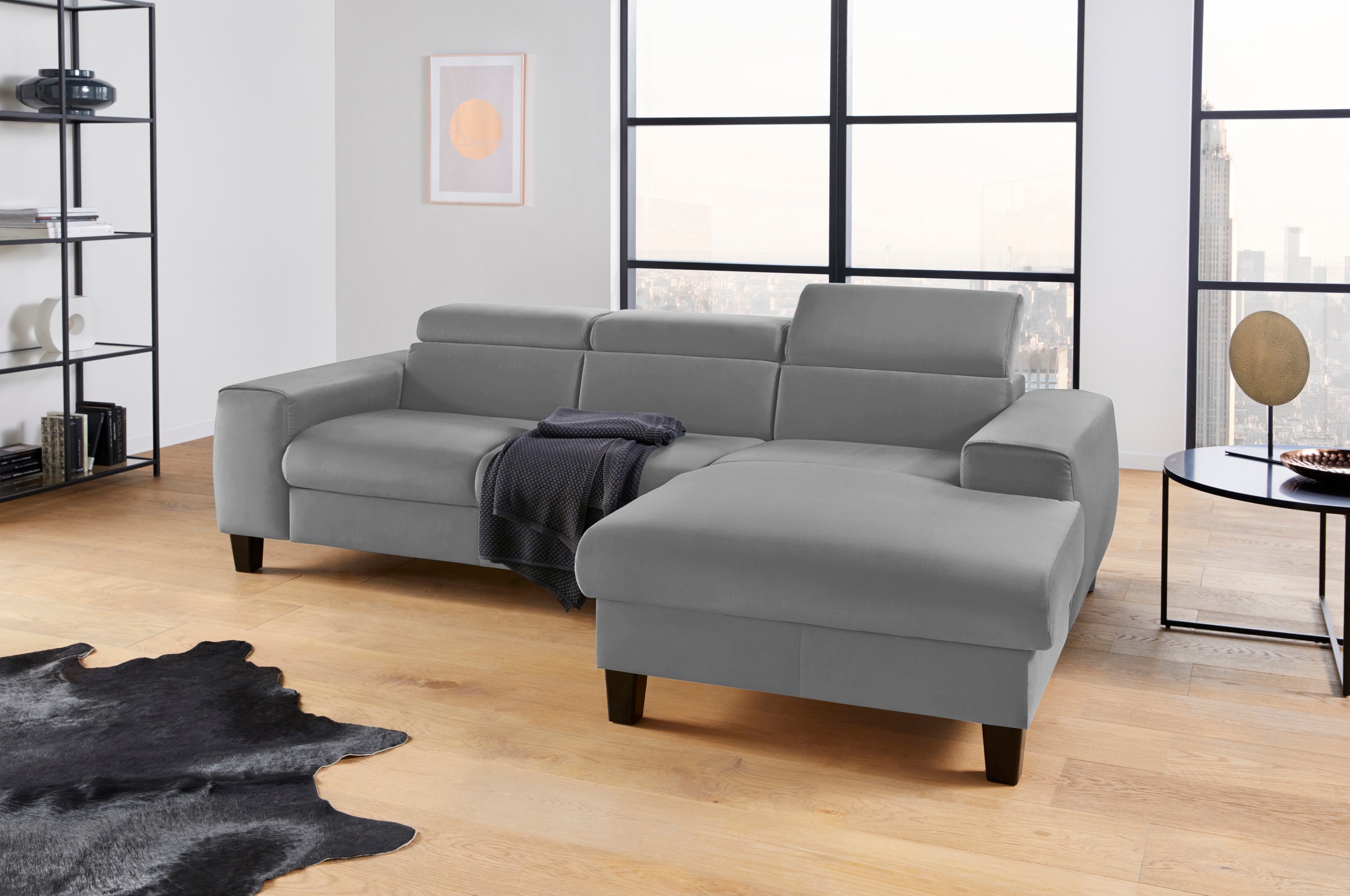 COTTA Ecksofa »Morven L-Form mit Kopfteilverstellung«, wahlweise mit Bettfunktion, Bettkasten & Wireless-Charger