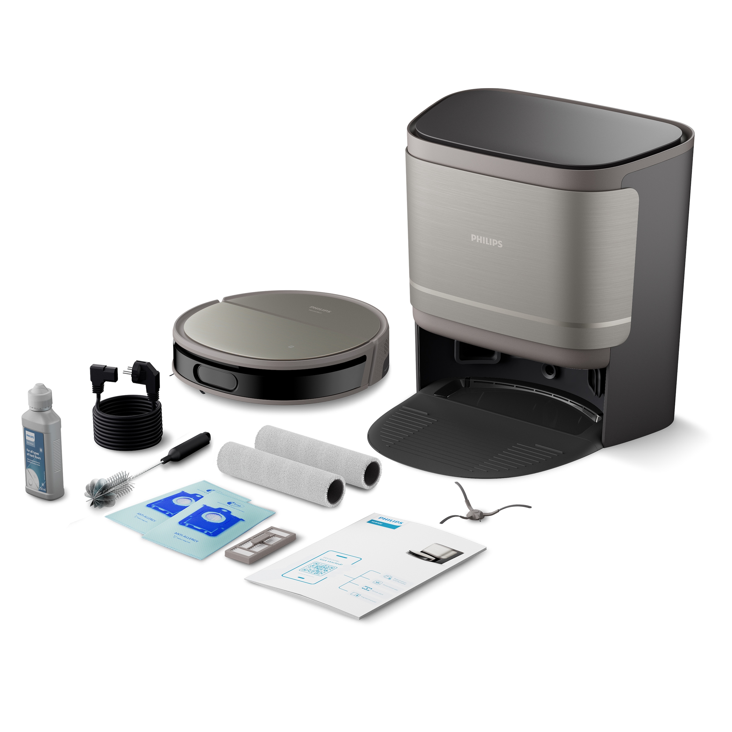 Philips Nass-Trocken-Saugroboter »XU9100/10, 280 Min. Akkulaufzeit, mit PowerCyclone Aqua Technologie«, D-ToF-Sensoren, Wischtuch-Hebesystem, inkl. Entleerungsstation