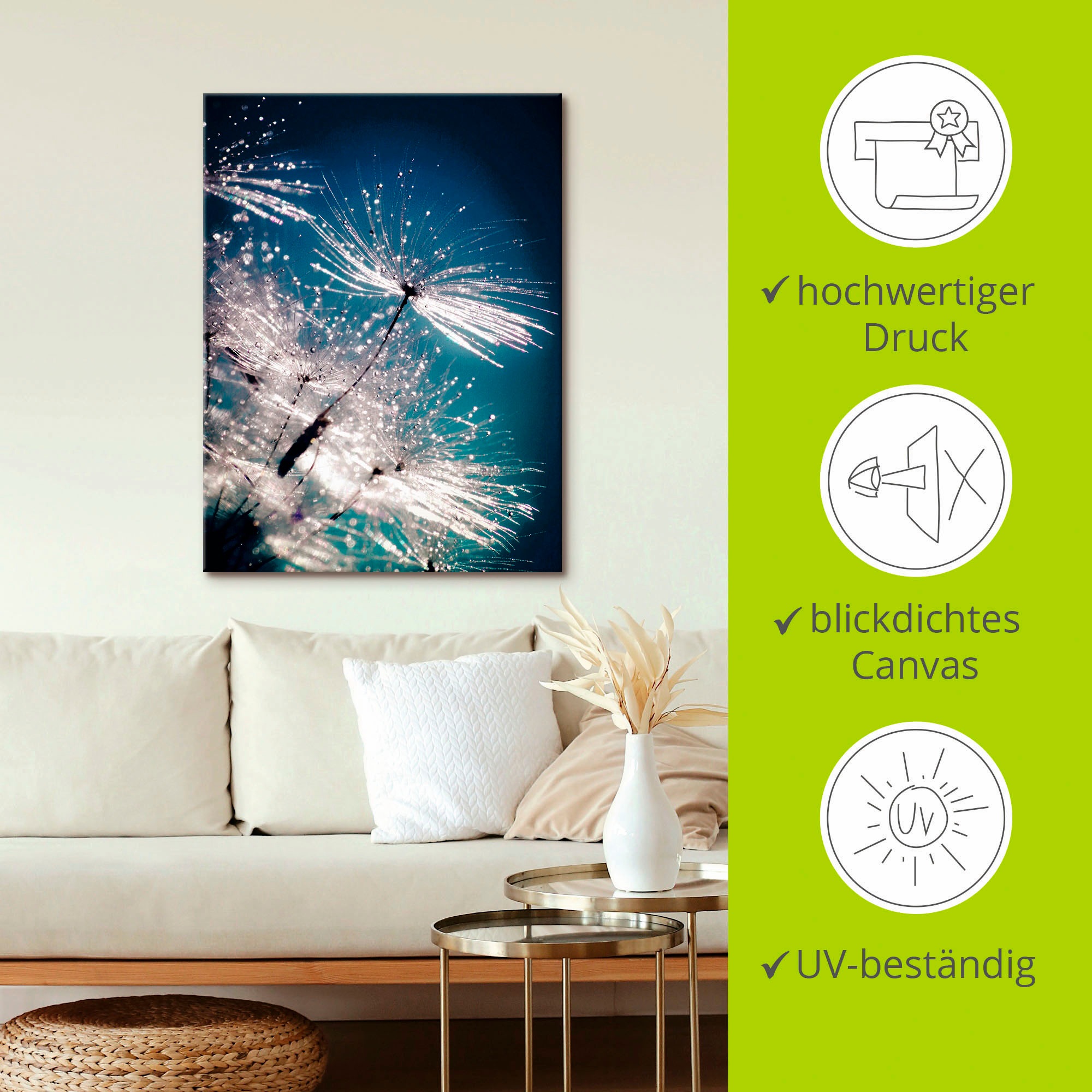 Artland Wandbild »Pusteblume Kristallschirmchen«, Blumen, (1 St.), auf Keilrahmen gespannt