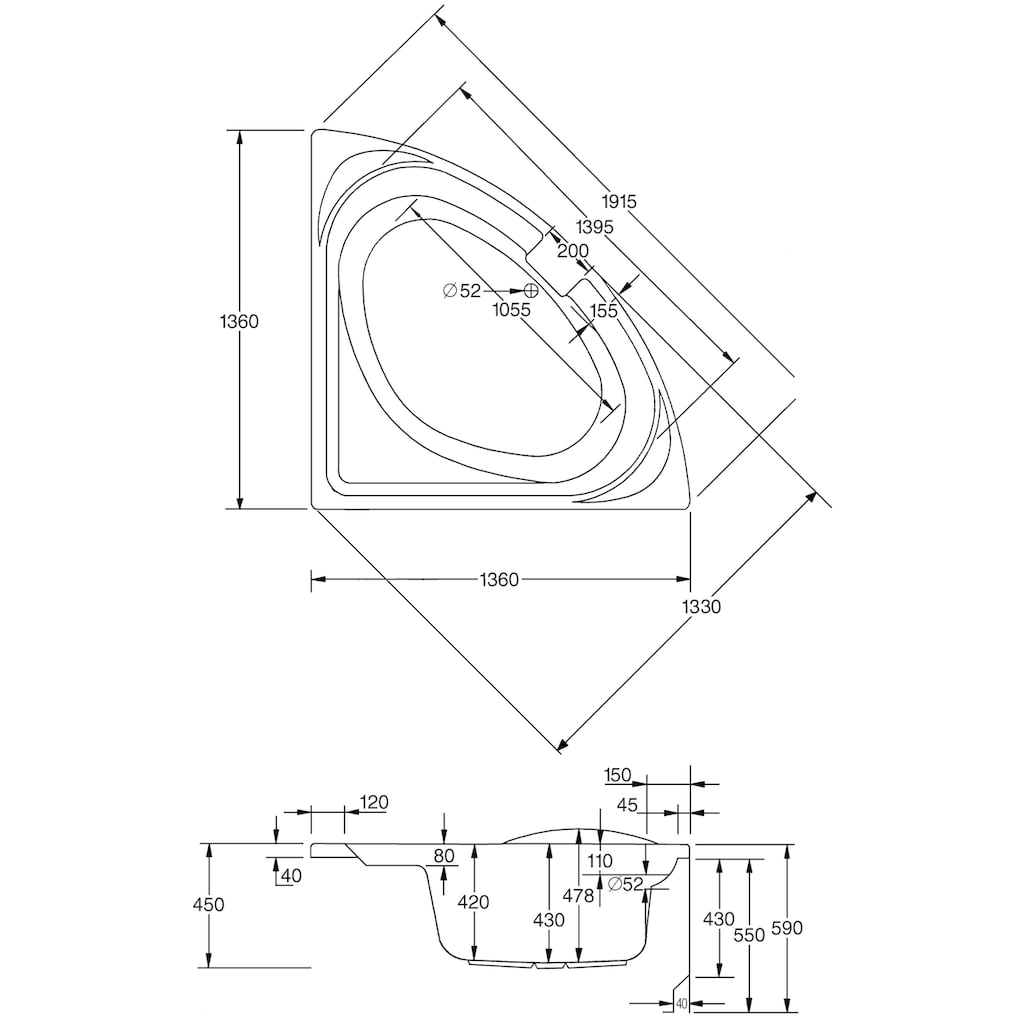 OTTOFOND Eckwanne »Laguna«, (Komplett-Set, 4 tlg.)