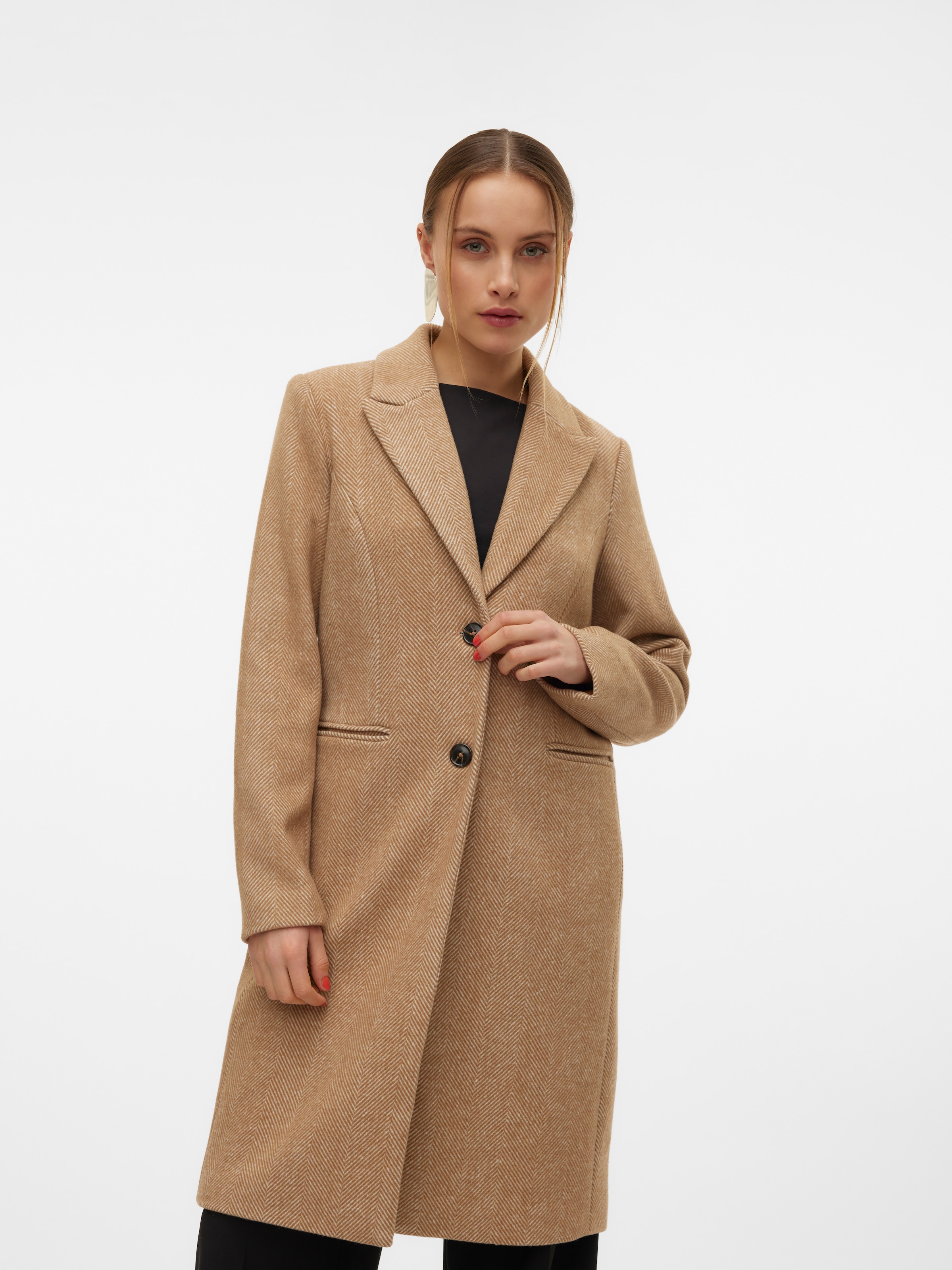 Vero Moda Langmantel "VMBLAZA HERINGBONE LONG WOOL COAT GA BOO"