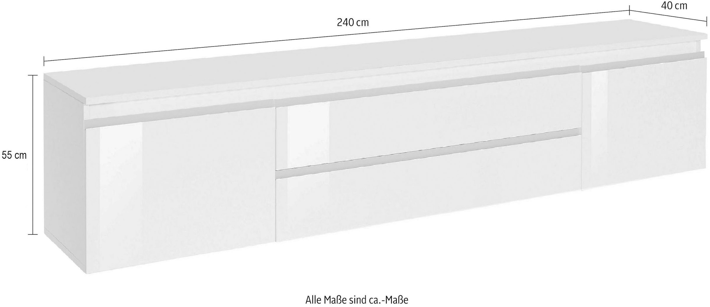 Home affaire Lowboard »Magic,Lowboard,TV-Kommode,TV-Möbel,TV-Bank« Hochglanzlackiert, Alugriff, 2 Türen, 2 Schubkästen,B/T/H 240×40×55 cm