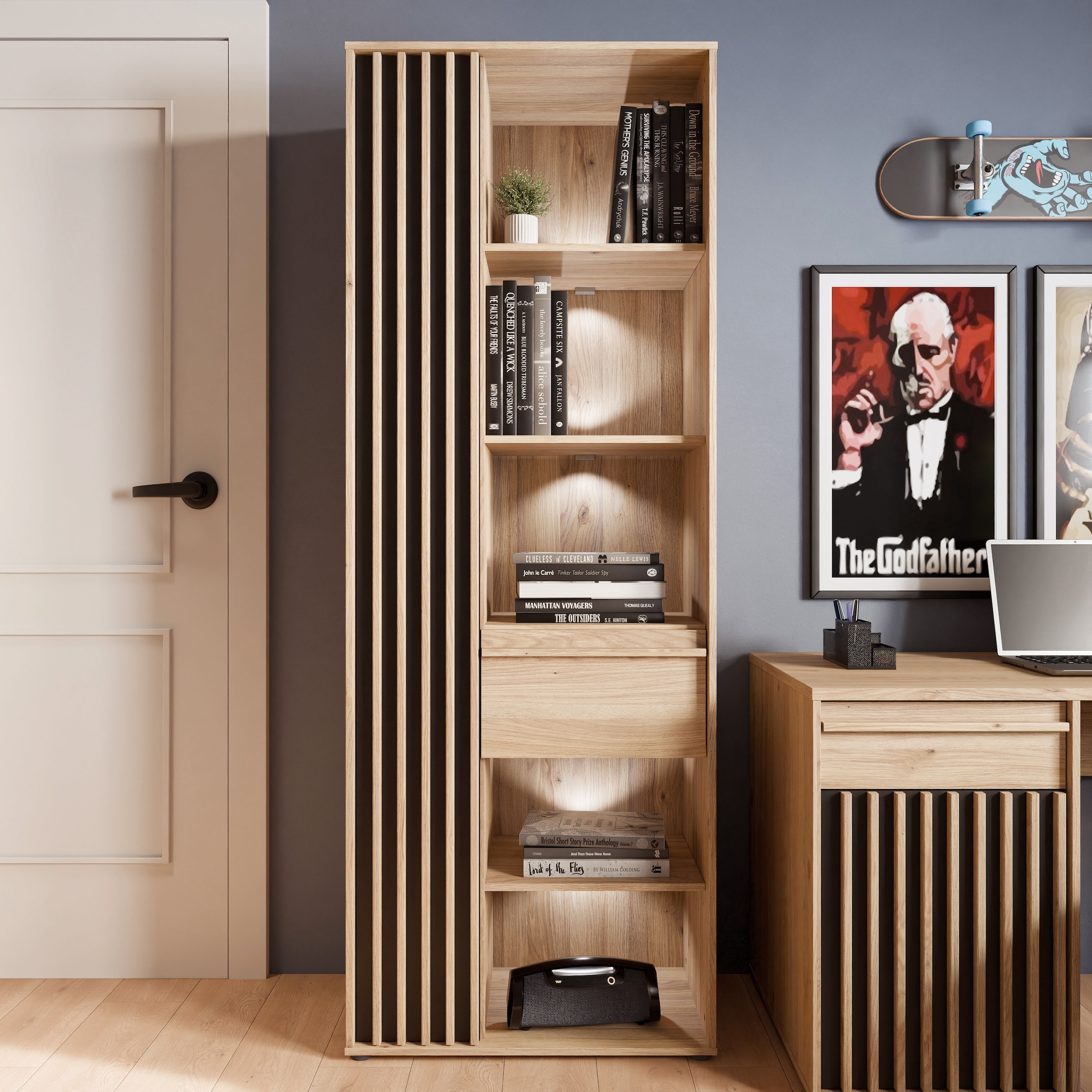 FORTE Regal »Stauraumregal, 1T/1SK, Soft Close, Vollauszug SK« B/H/T 73,1/200,1/41,7 cm optionale Beleuchtung