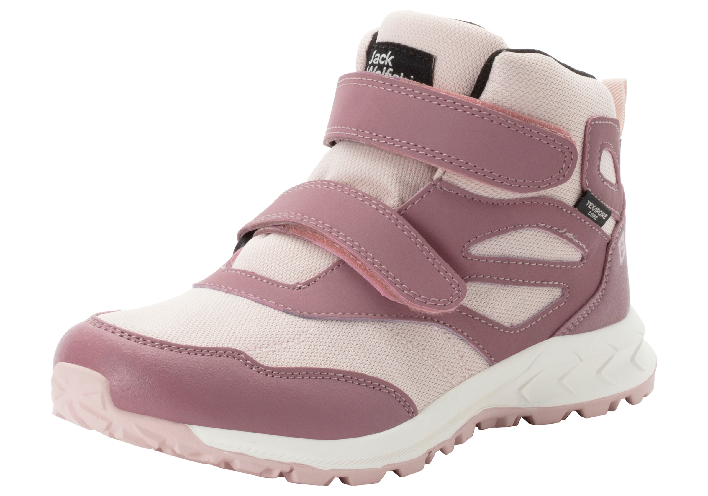 JACK WOLFSKIN Kinder Wanderschuh "WOODLAND TEXAPORE MID VC K", Gr. 38, lila, Synthetik, Textil, Schuhe, wasserdicht mit Klettverschluss, Trekkingschuh