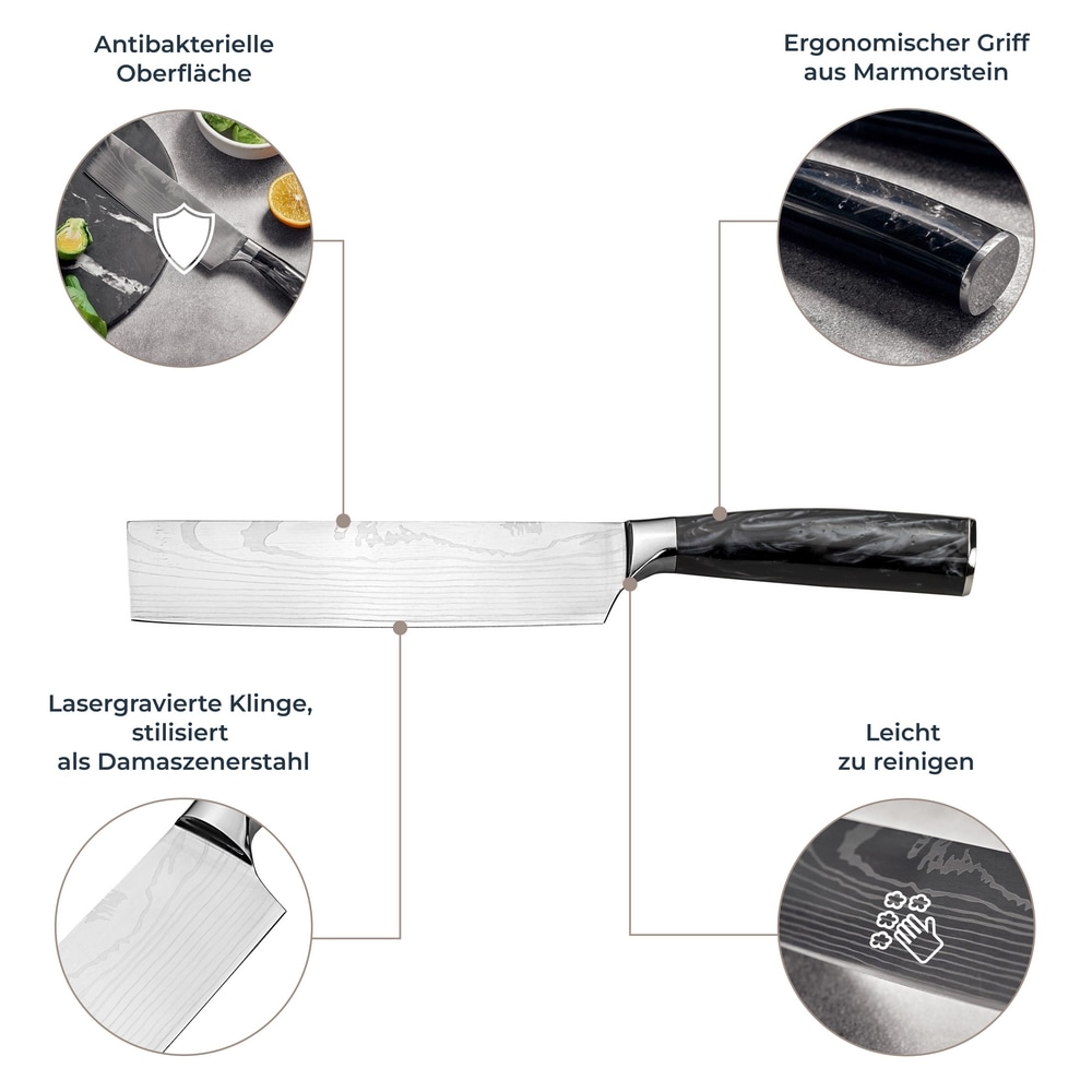 RESTO Kitchenware Hackmesser »Eridanus 19 cm, aus Edelstahl«, (1 tlg.), professionelles Kochmesser mit lasergravierter Hochleistungsklinge