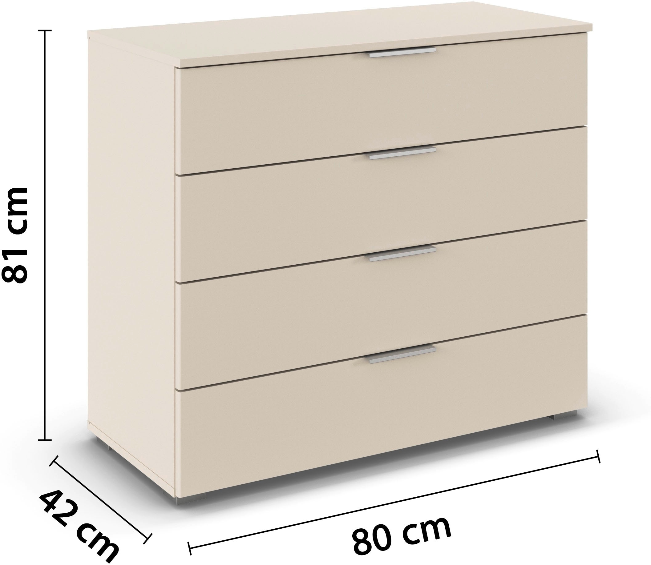 rauch Schubkastenkommode »Sideboard Schubladenkommode AGORDO mit Dekor- oder Hochglanzfront«, (in zwei Griff-Farben, Breite 80 cm inkl. Soft-Close-Funktion), vier große und geräumige Schubladen mit viel Stauraum MADE IN GERMANY