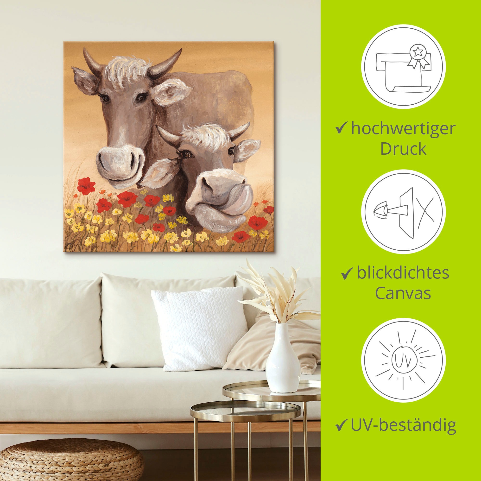 ARTland Cow Canvas Print Beige 70x70cm 3