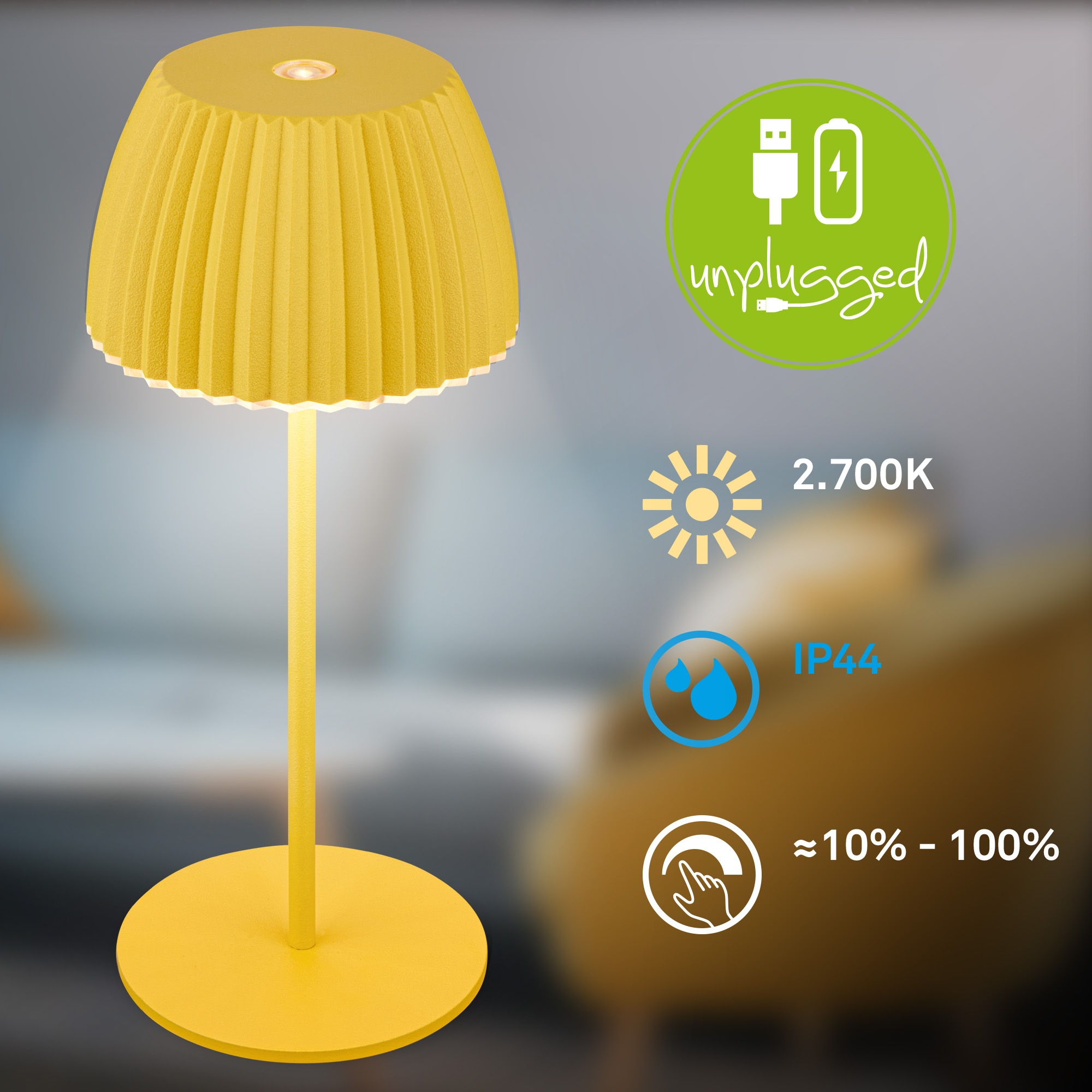 Briloner Leuchten LED Tischleuchte »Akku LED Tischleuchte, mini, gelb«