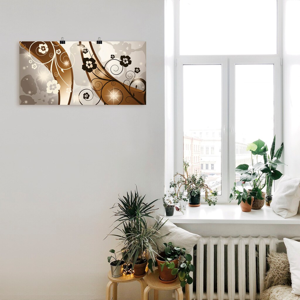 Artland Wandbild »Braune Wirbel mit Blumen«, Muster, (1 St.)