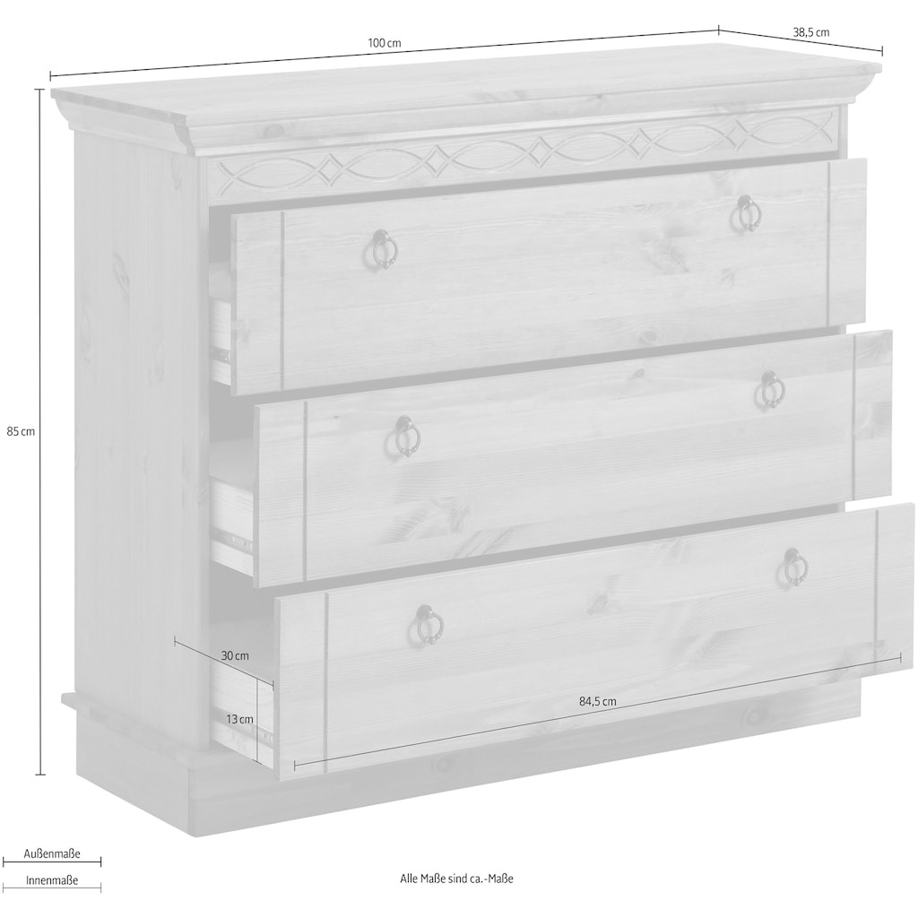 Home affaire Schubkastenkommode »Indra«, aus massiver Kiefer, mit 3 Schubladen, Breite: 100 cm