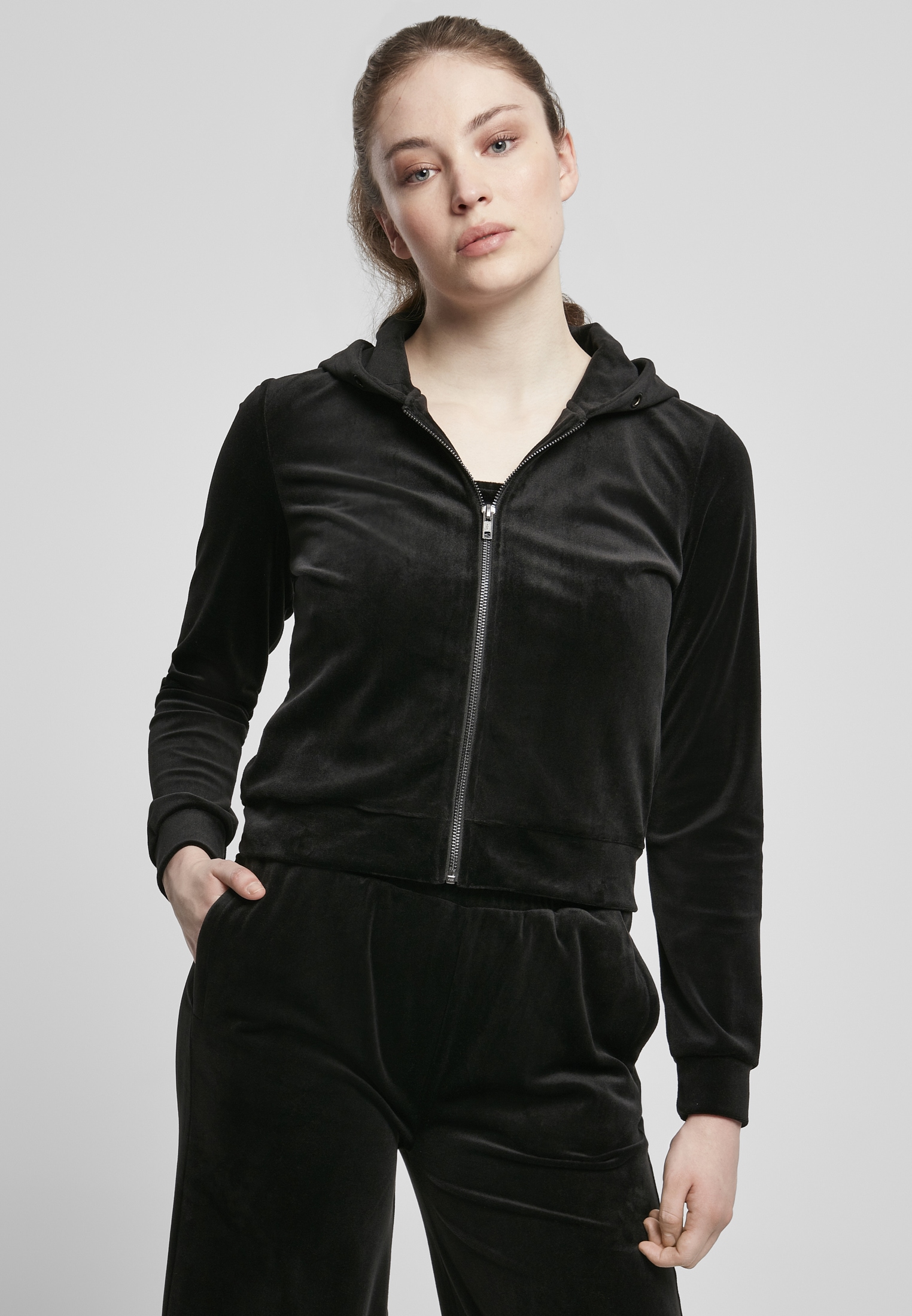 URBAN CLASSICS Sweatjacke "Urban Classics Damen Ladies Short Velvet Zip Hoody"