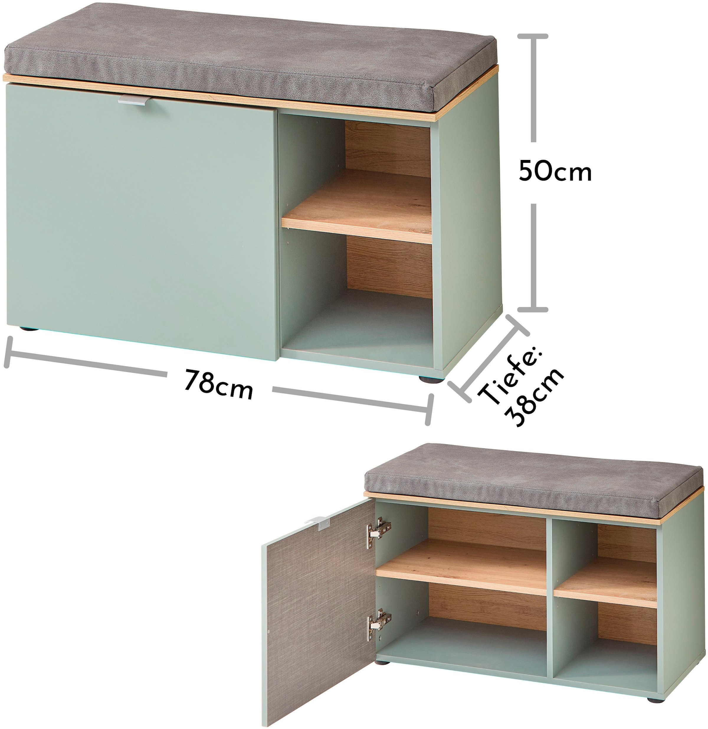Innostyle Schuhschrank »Bari Schuhbank inkl. Sitzkissen, BxHxT 78x50x38 cm«, (1 St.), 1 türig, 4 Fächer, Softclose, ABS Kantenschutz