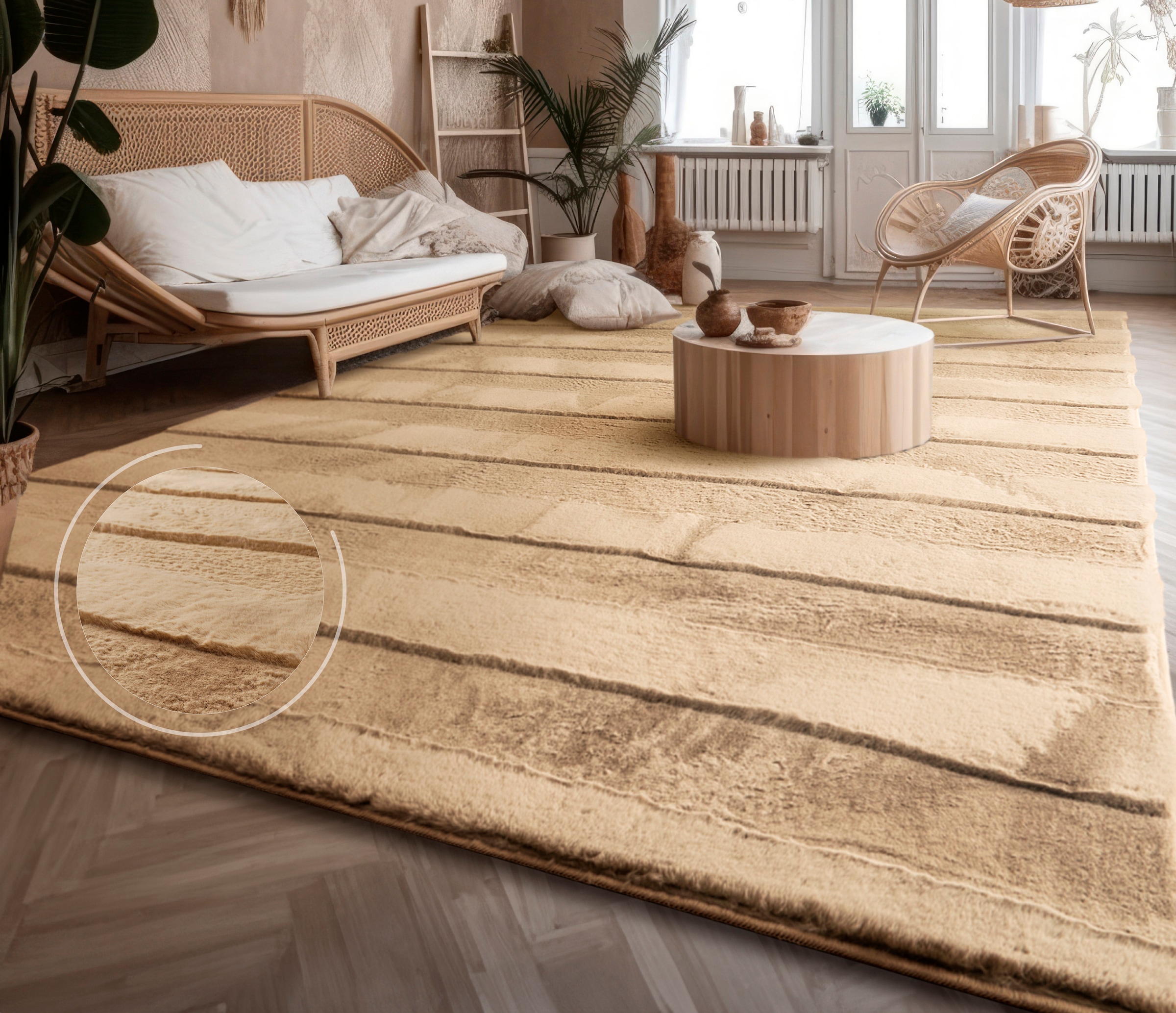 Paco Home Hochflor-Teppich »Arnheim 744«, rechteckig, 24 mm Höhe, Uni Farben, gestreift, besonders weich, Hoch-Tief Effekt