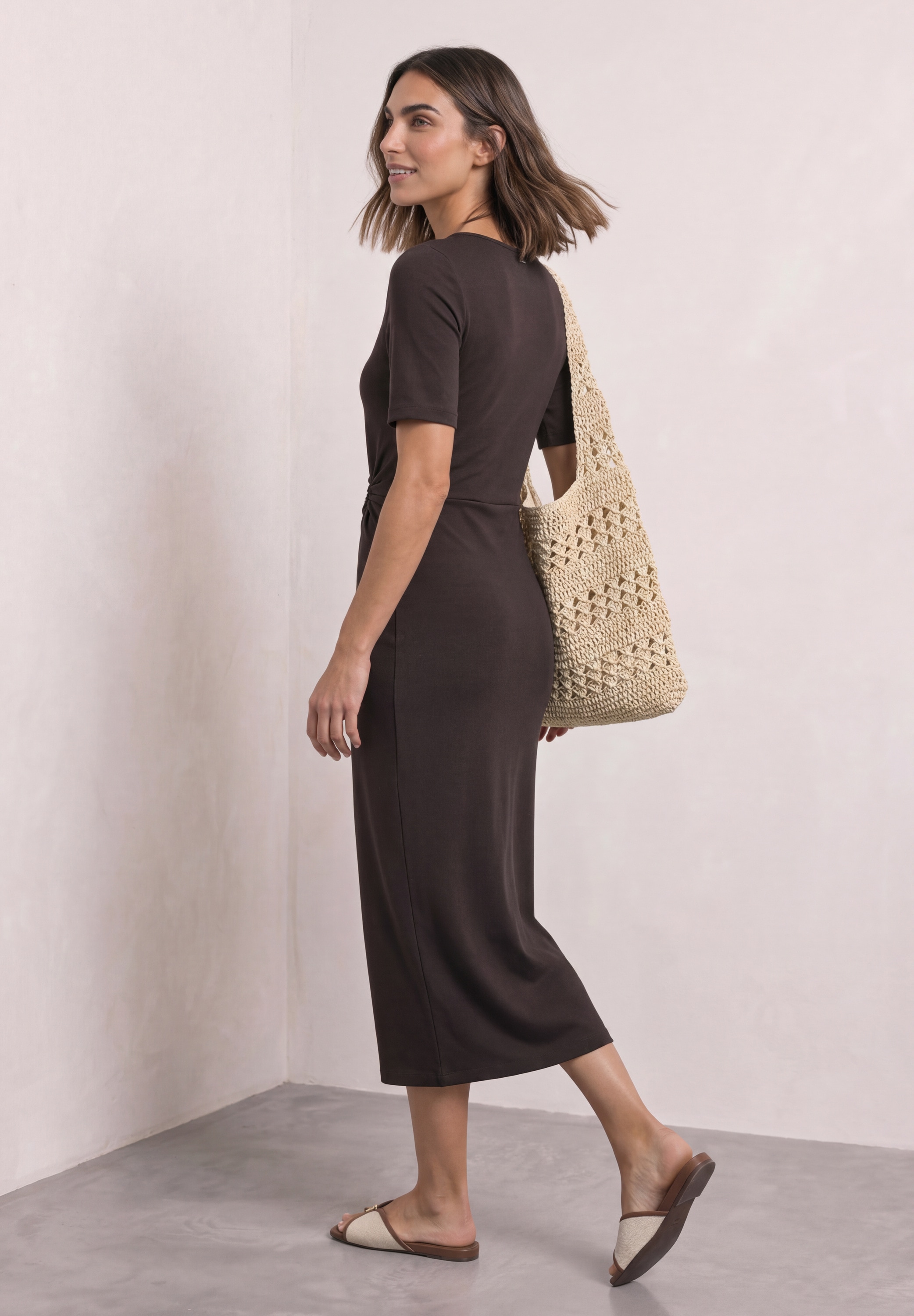 STREET ONE Midikleid Ohne Taschen Sommerkleid aus Jersey in Wickel-Optik