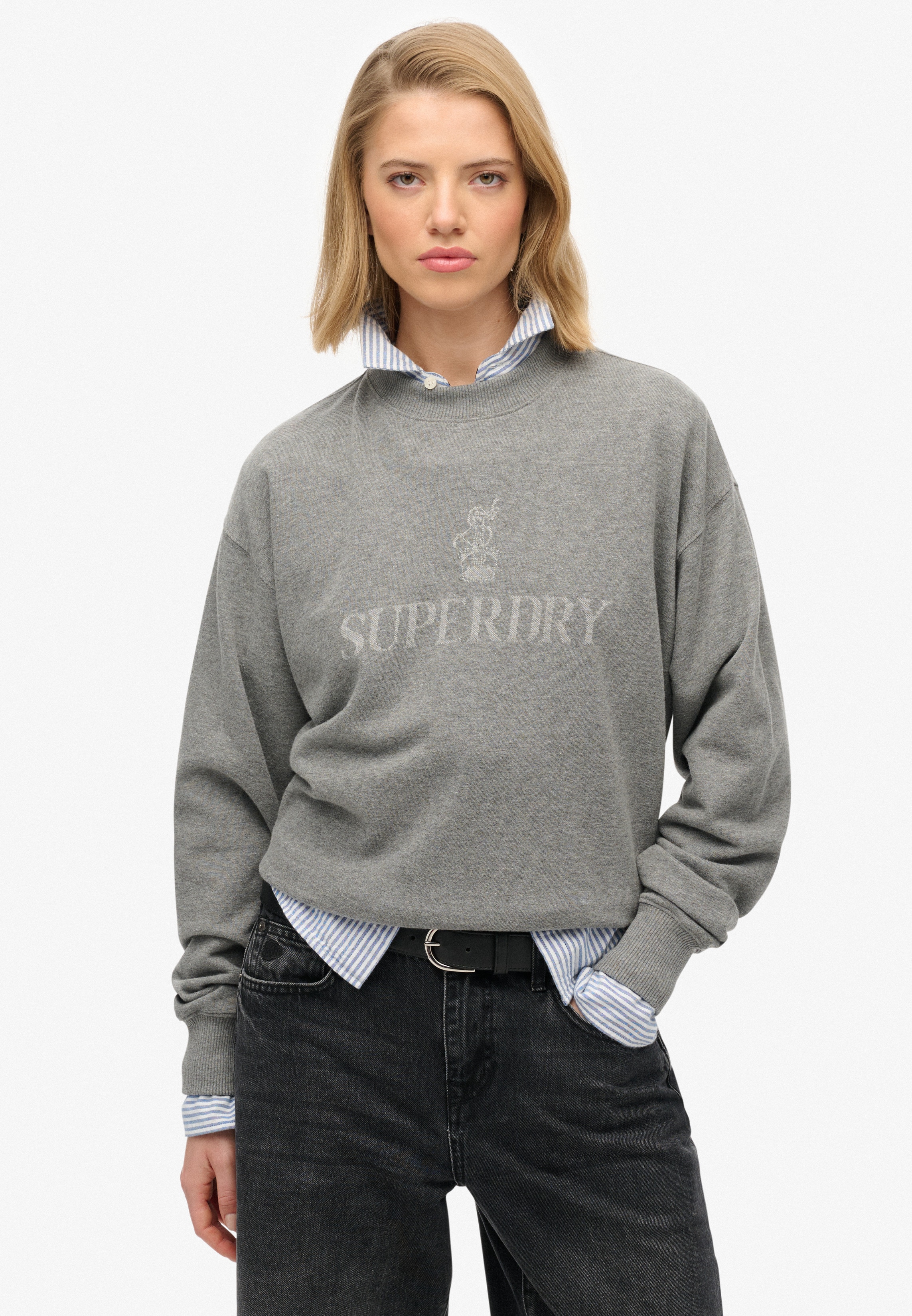 Superdry Sweatshirt "BRITISH DESIGN RELAXED CREW", aus Seide und Sweatware, Relaxed Fit, mit überlappenden Schultern