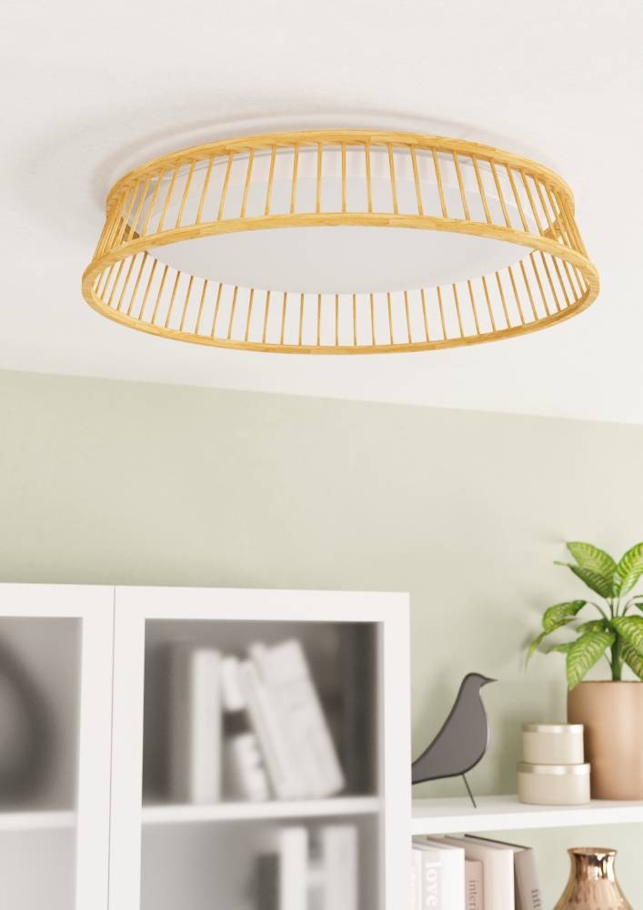 EGLO Deckenleuchte »LUPPINERIA«, 1 flammig, Leuchtmittel LED-Modul | LED fest integriert, Deckenlampe, Kunststoff in Weiß und Bambus in Natur, Lampe, Ø 45 cm