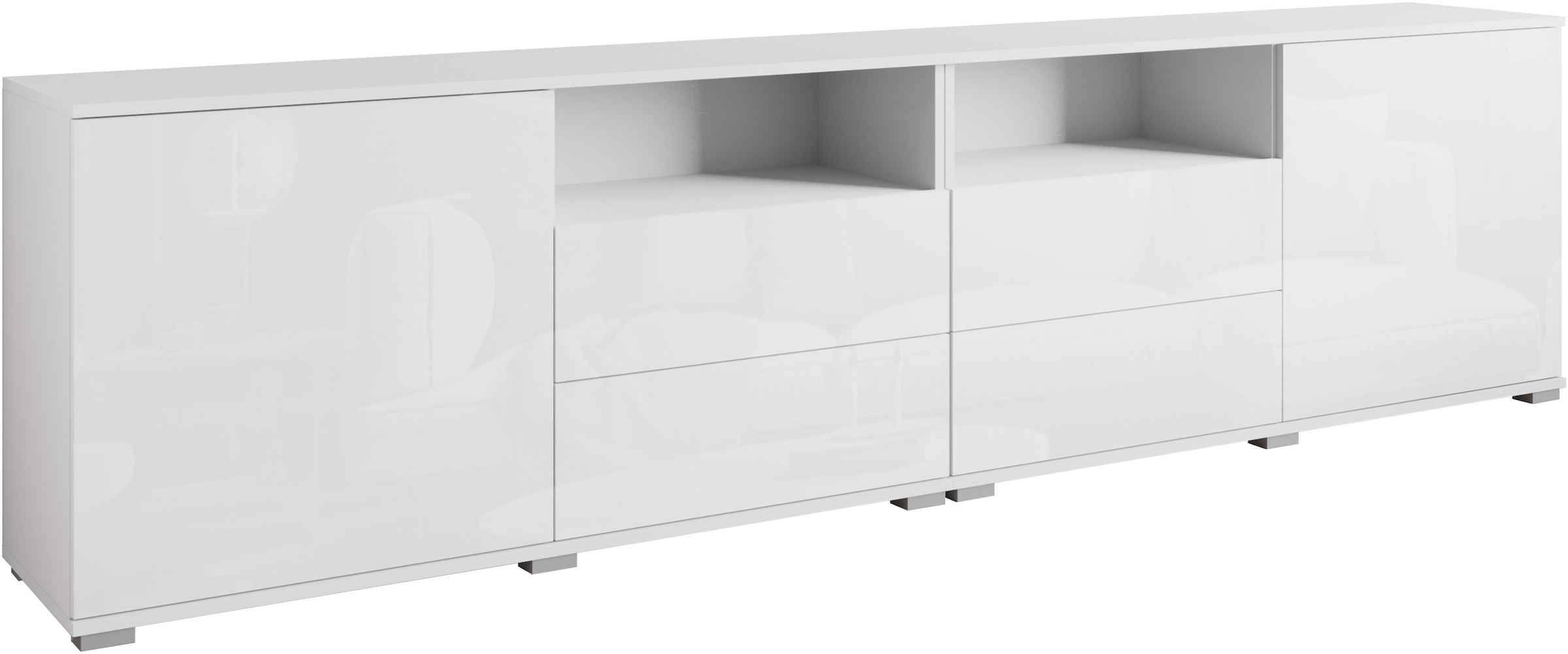 OTTO home Lowboard »Kenia, TV-Schrank, 240 cm breit, mit 2 Türen und 4 Schubladen« 1 Stk. tlg. Höhenverstellbare Einlegeböden und offene Ablagefächer