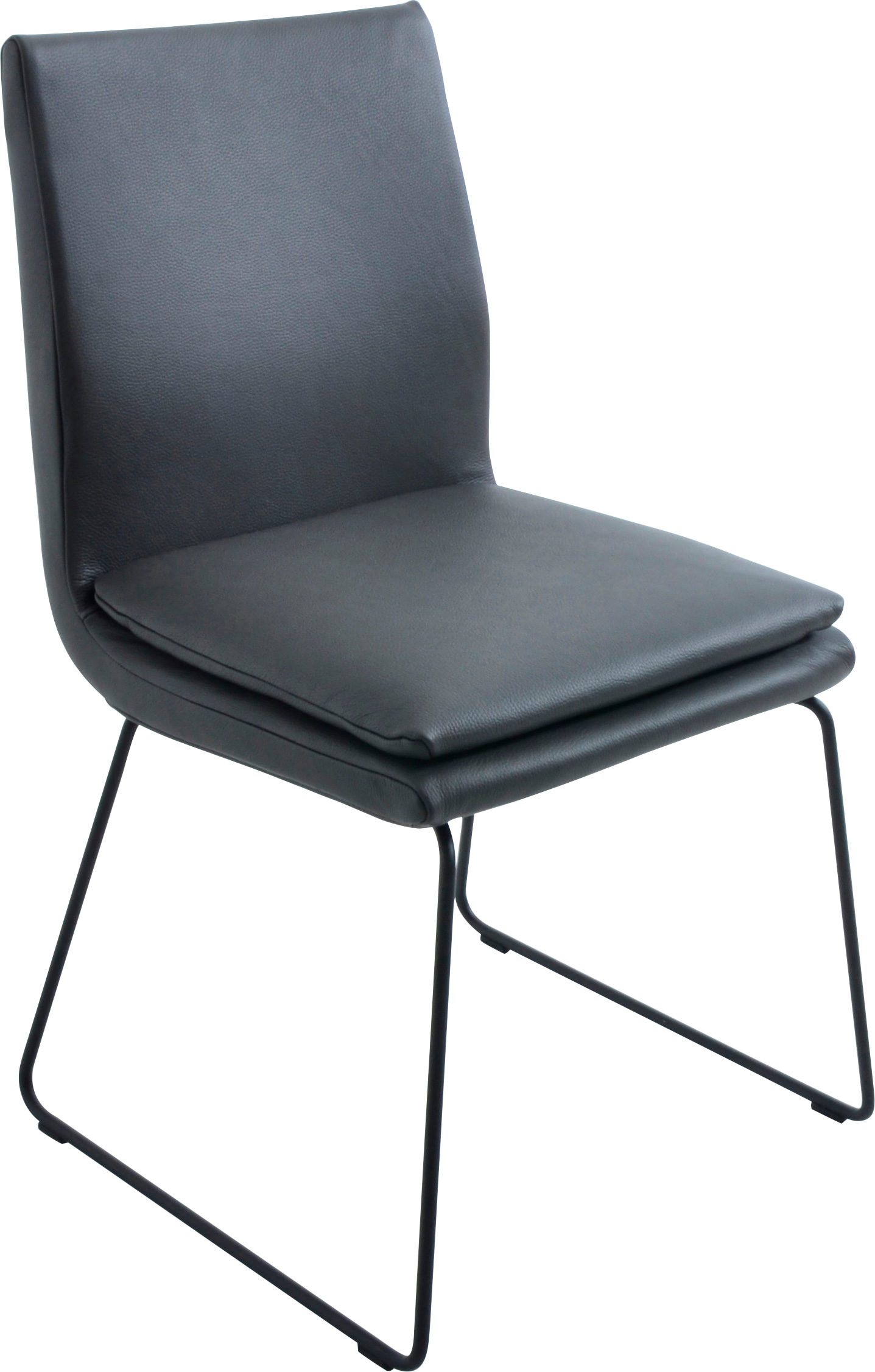 K+W Komfort & Wohnen Esszimmerstuhl "Creso Lederstuhl" () mit Sitzkissen und Rundrohrkufe in Metall schwarz Struktur
