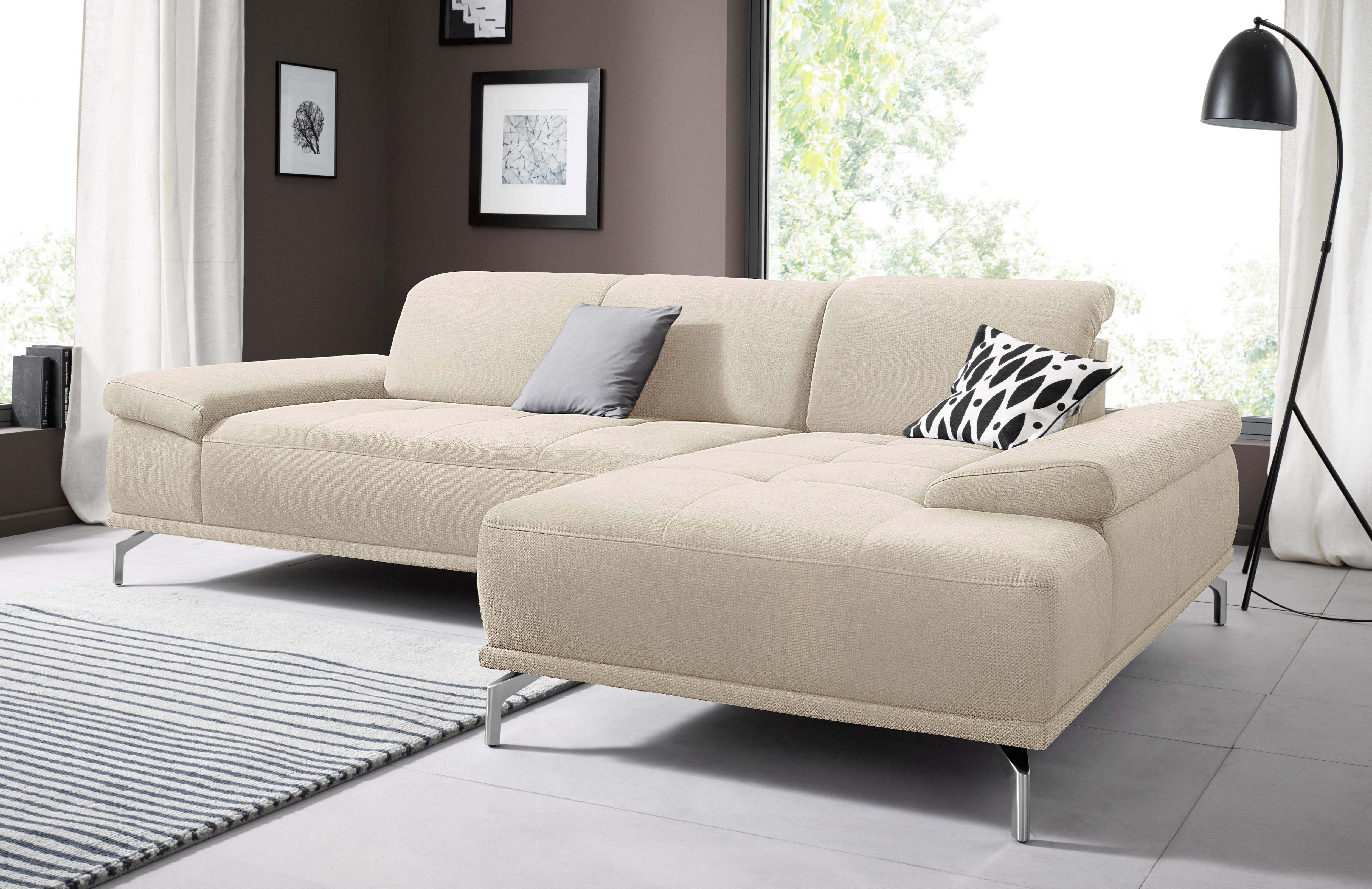 OTTO home Ecksofa "Caluna, L-Form, B:280cm, Federkern, in Stoff und Leder" Inkl.Sitztiefenverstellung, wahlweise mit Kopf- und Armteilverstellung