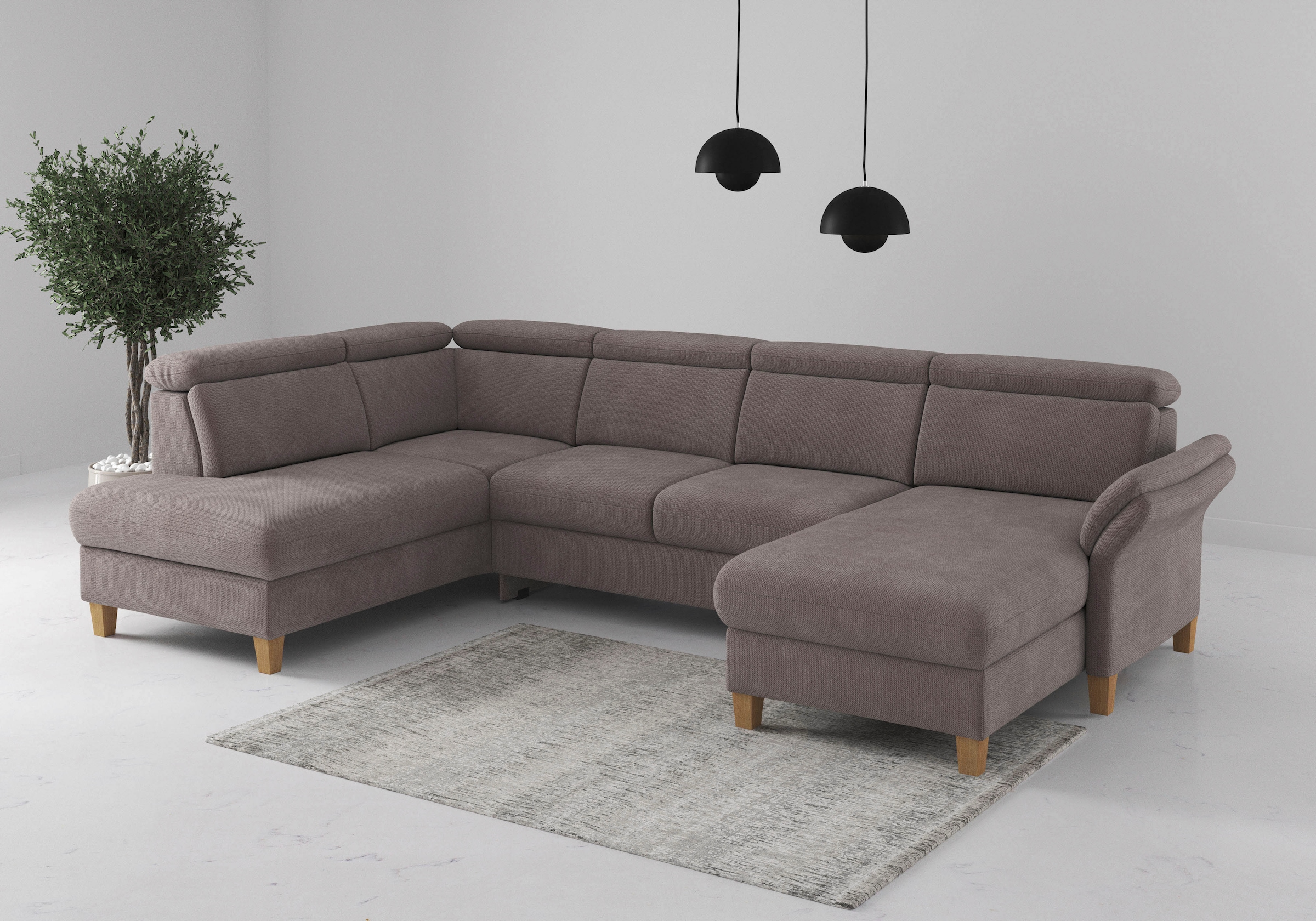 OTTO home Wohnlandschaft "Glendale, U-Form" inkl. Kopfteilverstellung, wahlweise mit Vorziehsitz und Bettkasten