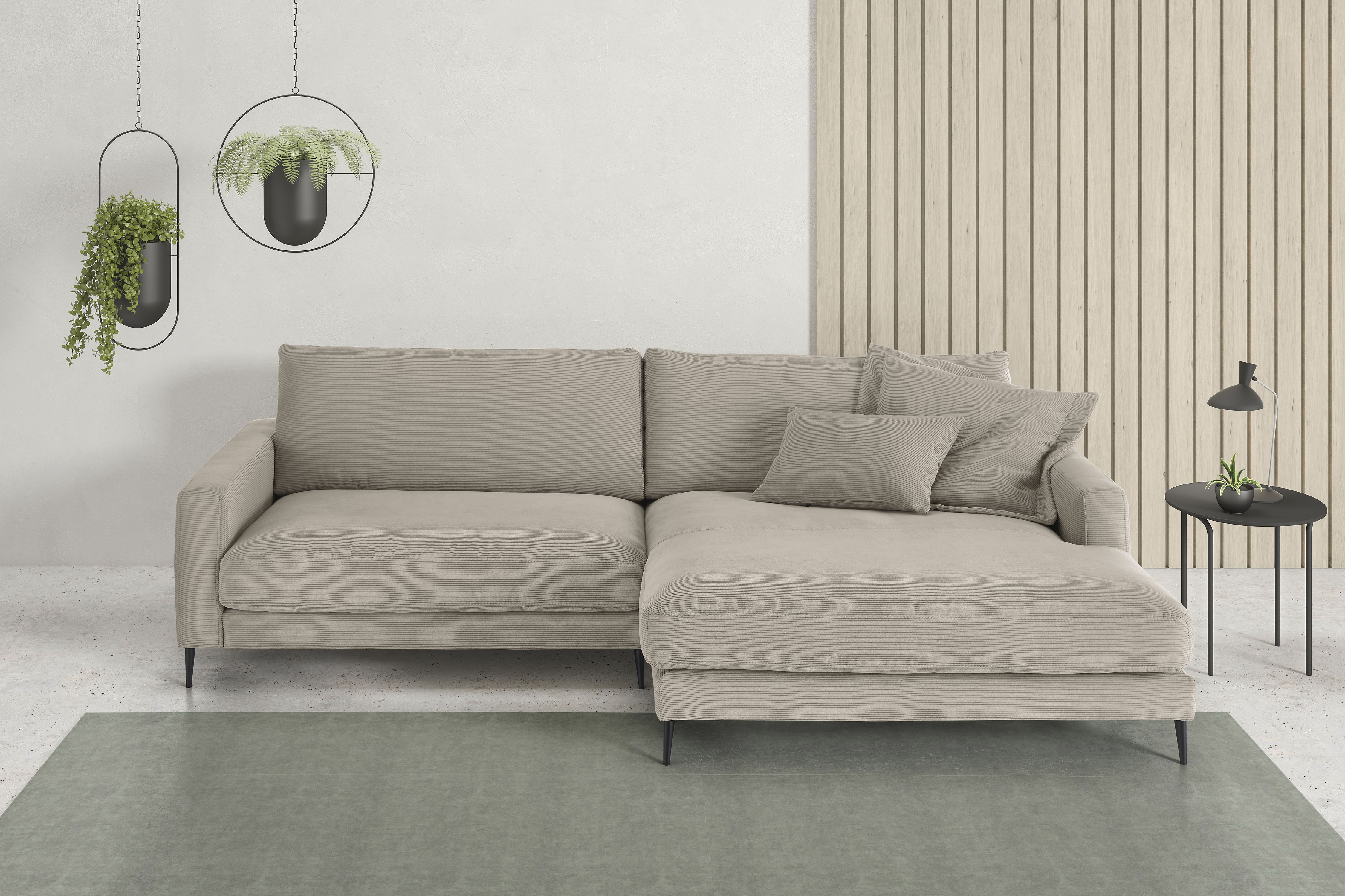 Home affaire Ecksofa "Downtown, B/T/H: 272/190/84 cm L-Form" weicher Sitzkomfort auch in Cord und Bouclé, incl. Zierkissen