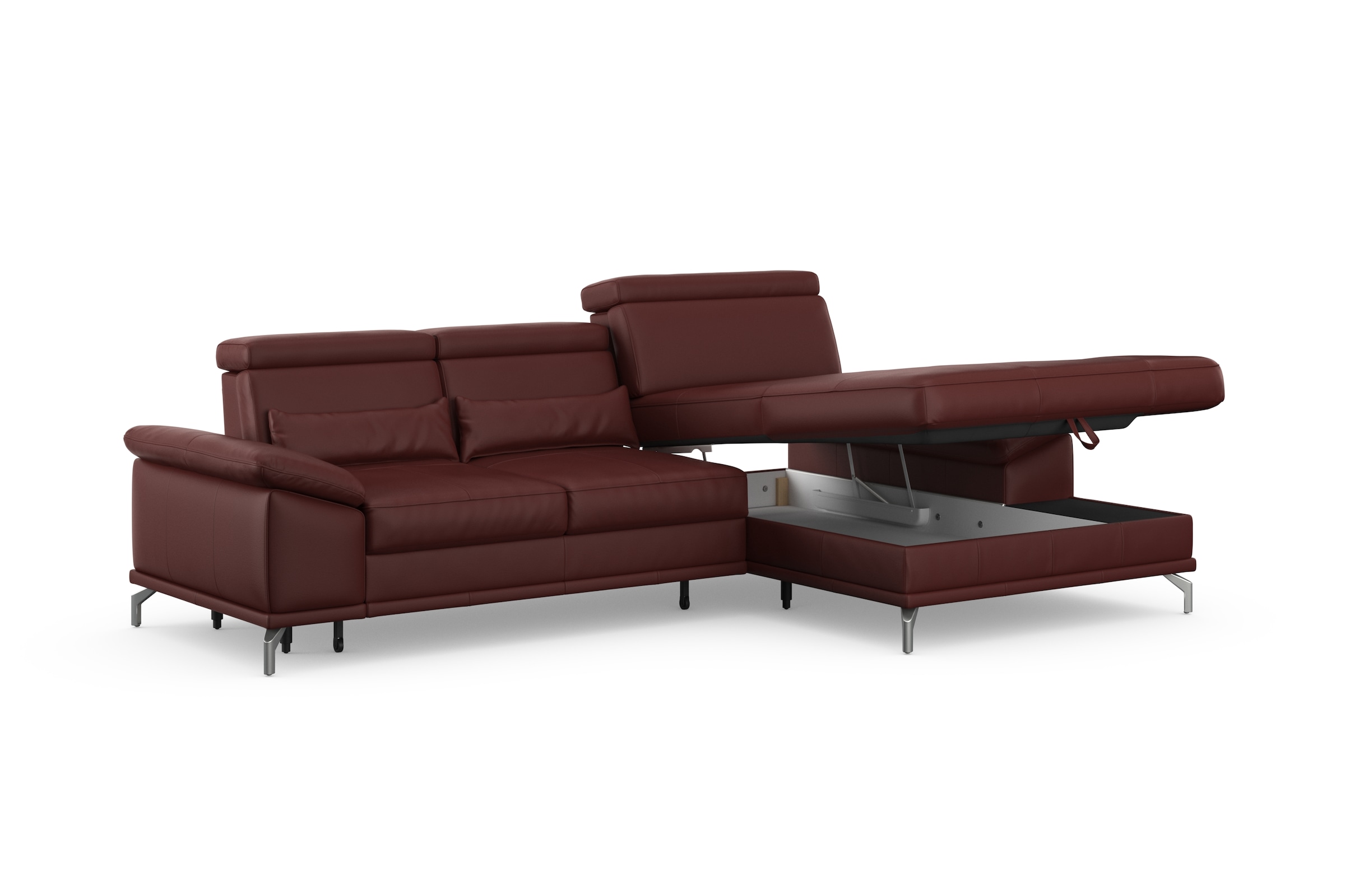 sit&more Ecksofa »Cabrio L-Form, mit Sitztiefenverstellung, Arm- und Kopfteilverstellung«, 2 Nierenkissen, Federkern, optional Bettfunktion und Stauraum