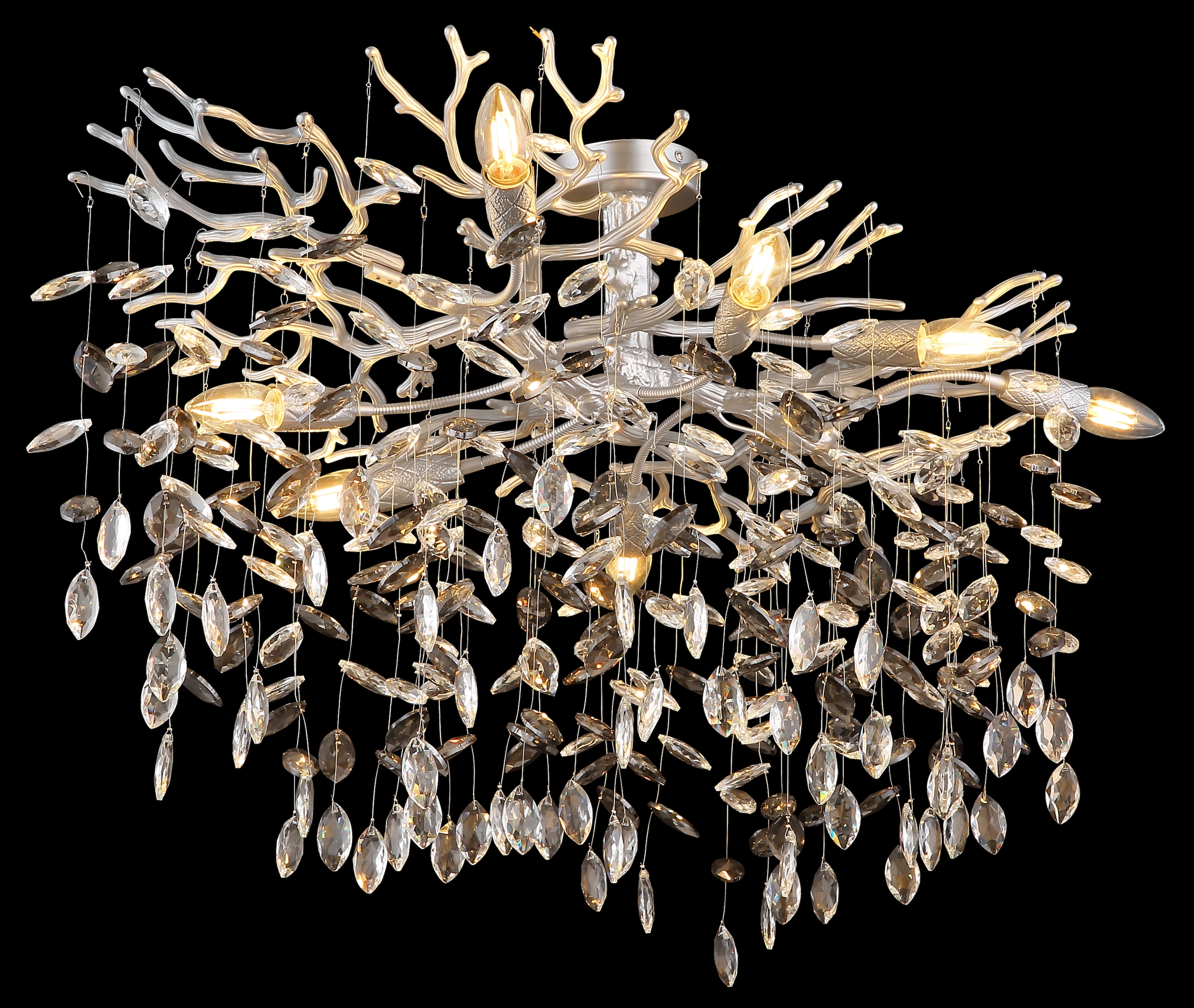 GLOBO LIGHTING Deckenleuchte »QUEENA« E14 1 Stk. Deckenleuchte Silber, Glaskristalle Rauch/Klar, Flexo, E14