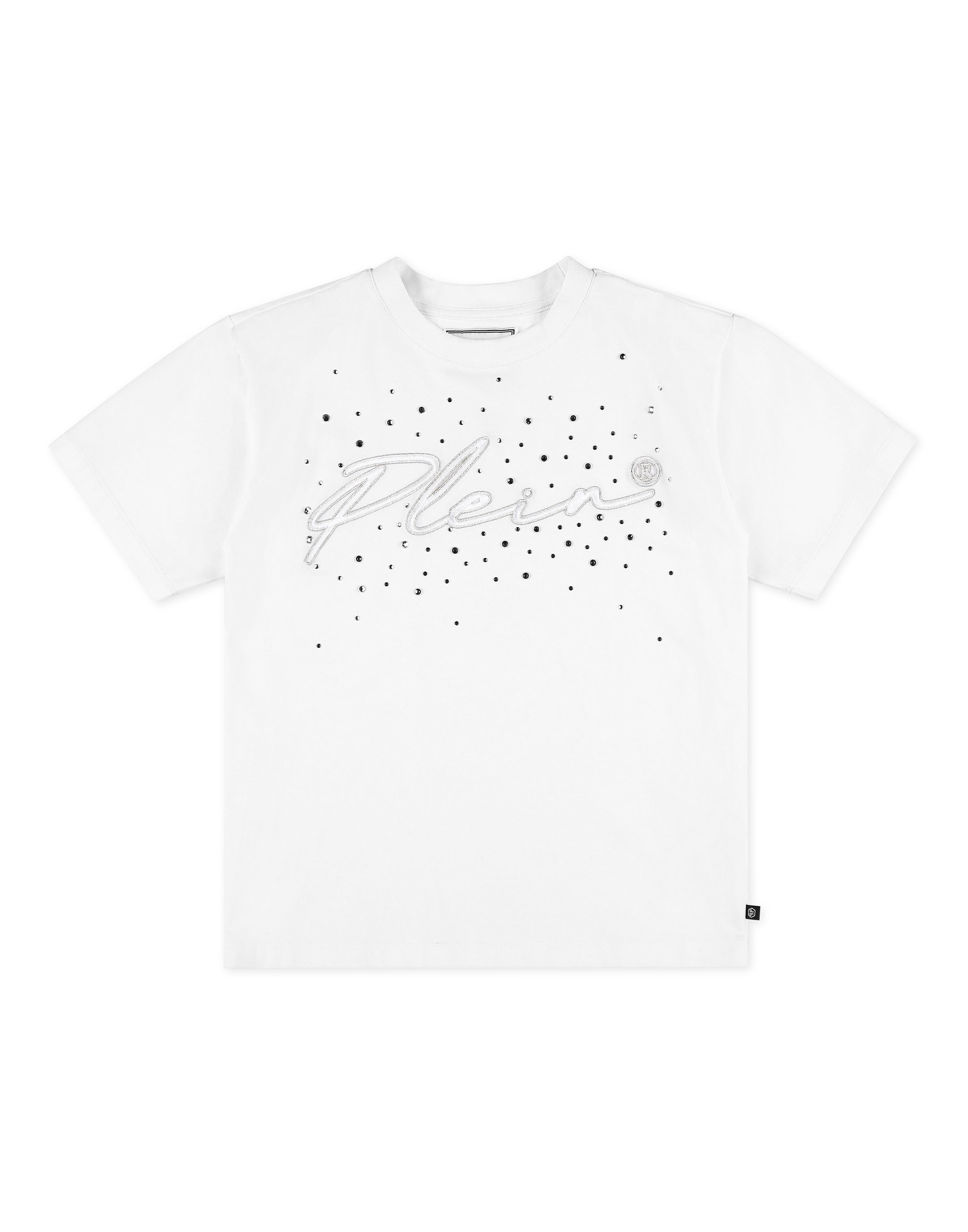 T-Shirt PHILIPP PLEIN "T-Shirt Rundhalsausschnitt Ss", Jungen, Gr. 10, 01, weiß, Obermaterial: 95% Baumwolle, 5% Elasthan, Shirts T-Shirt