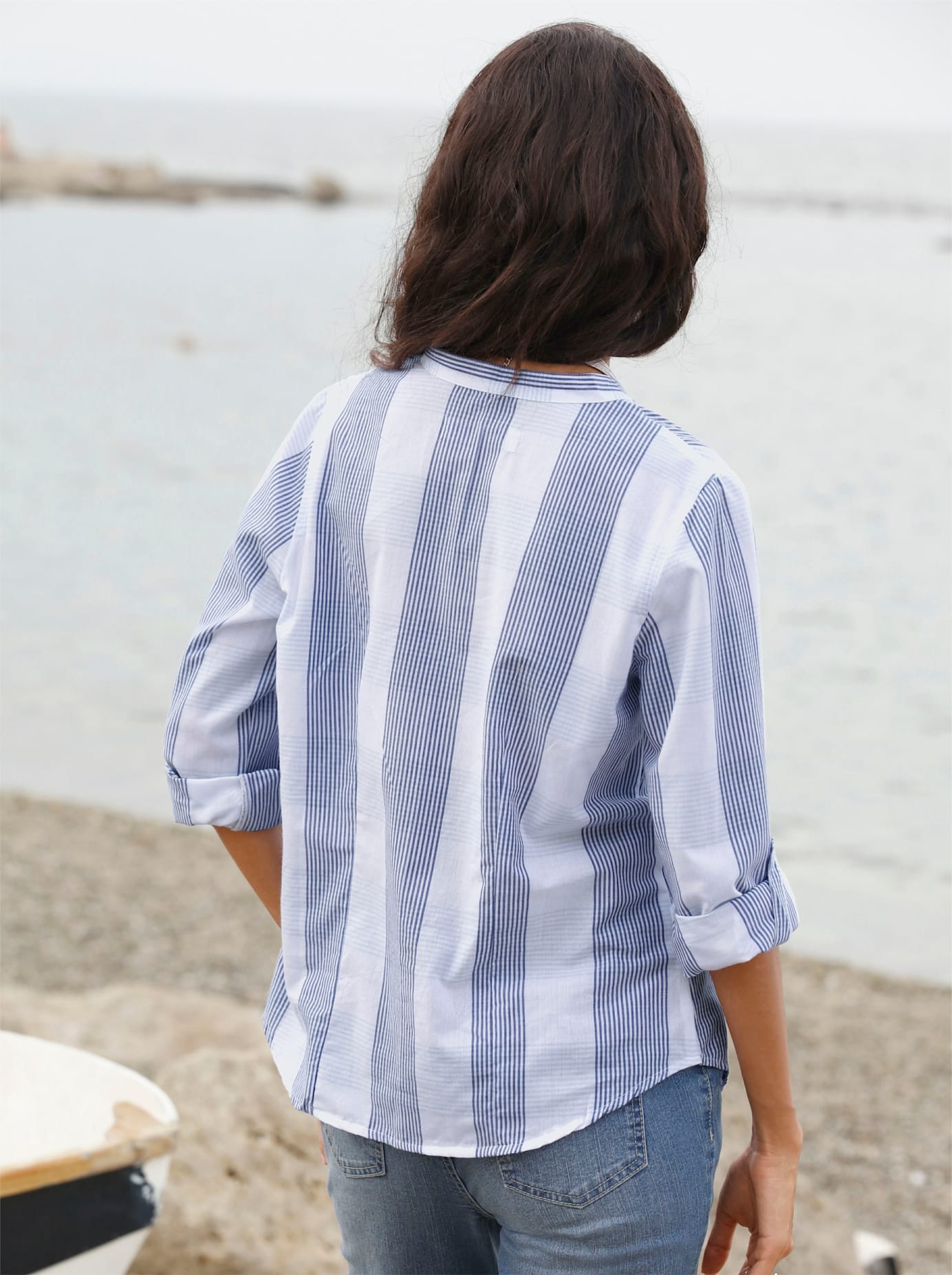 Schlupfbluse CASUAL LOOKS, Damen, Gr. 36, blau (marine, weiß, kariert), 100% Baumwolle, gemustert, kariert, mehrfarbig, V-Ausschnitt, Blusen Schlupfbluse, Topseller 2
