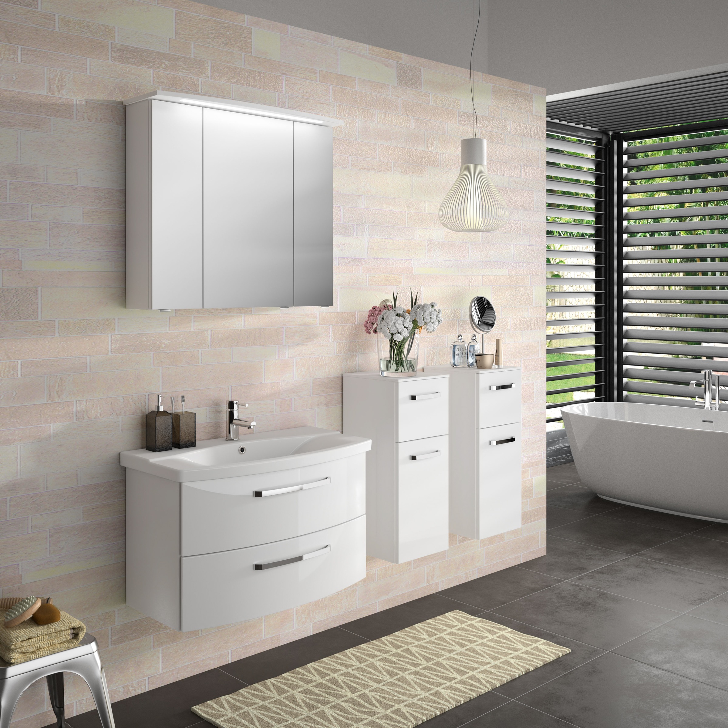 Saphir Badmöbel-Set »Serie 4010 2-teilig Keramik-Waschtisch mit LED-Spiegelschrank«, (Set), Badezimmer Set 84 cm breit, inkl. Türdämpfer, 3 Türen, 2 Schubladen