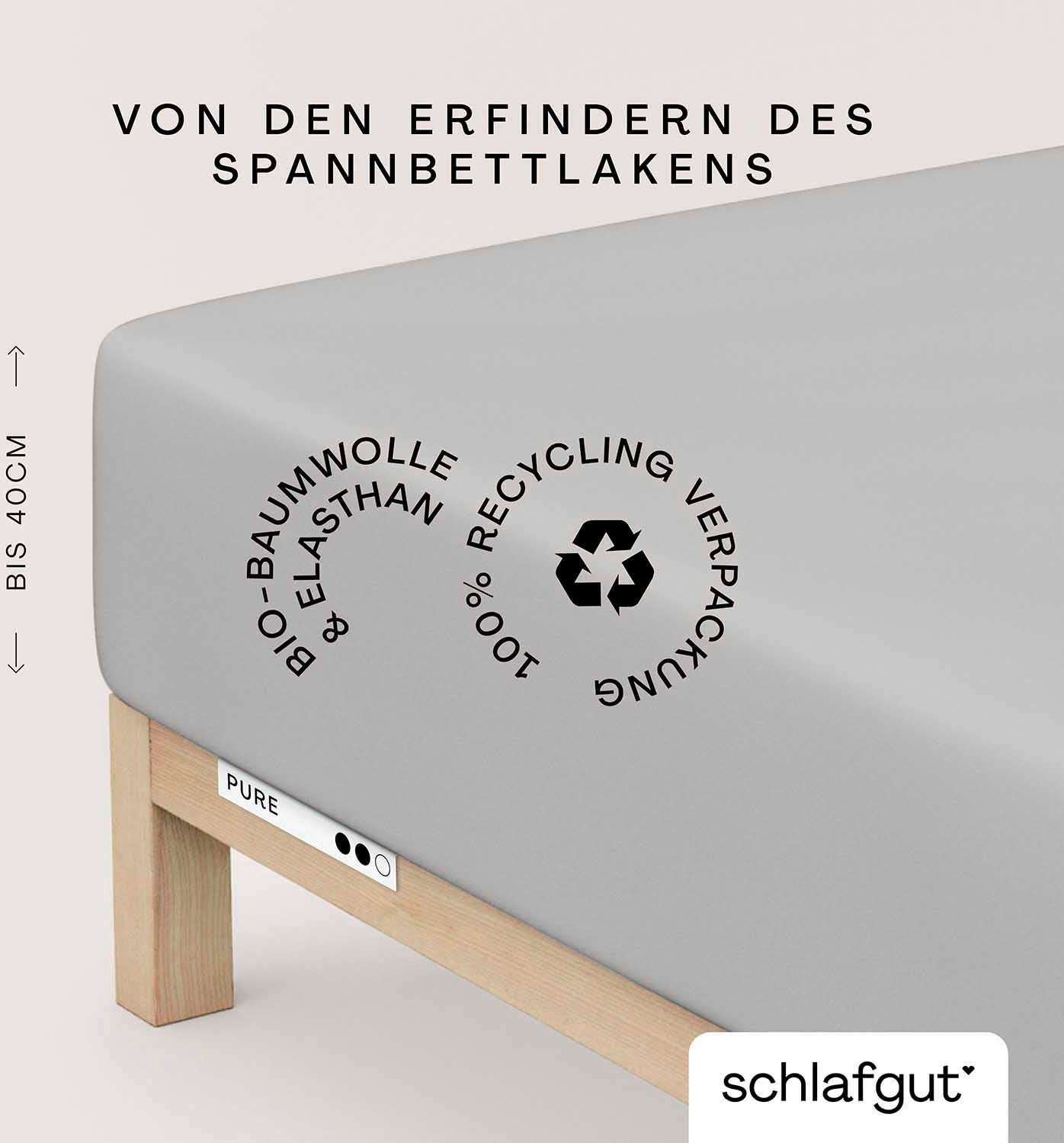 Schlafgut Spannbettlaken "PURE BOXSPRING Bio-Baumwolle mit Elasthan, 170 g/m², Bettlaken" PREMIUM Boxspringbett Laken bis 40 cm Höhe, dehnbar blickdicht, straff