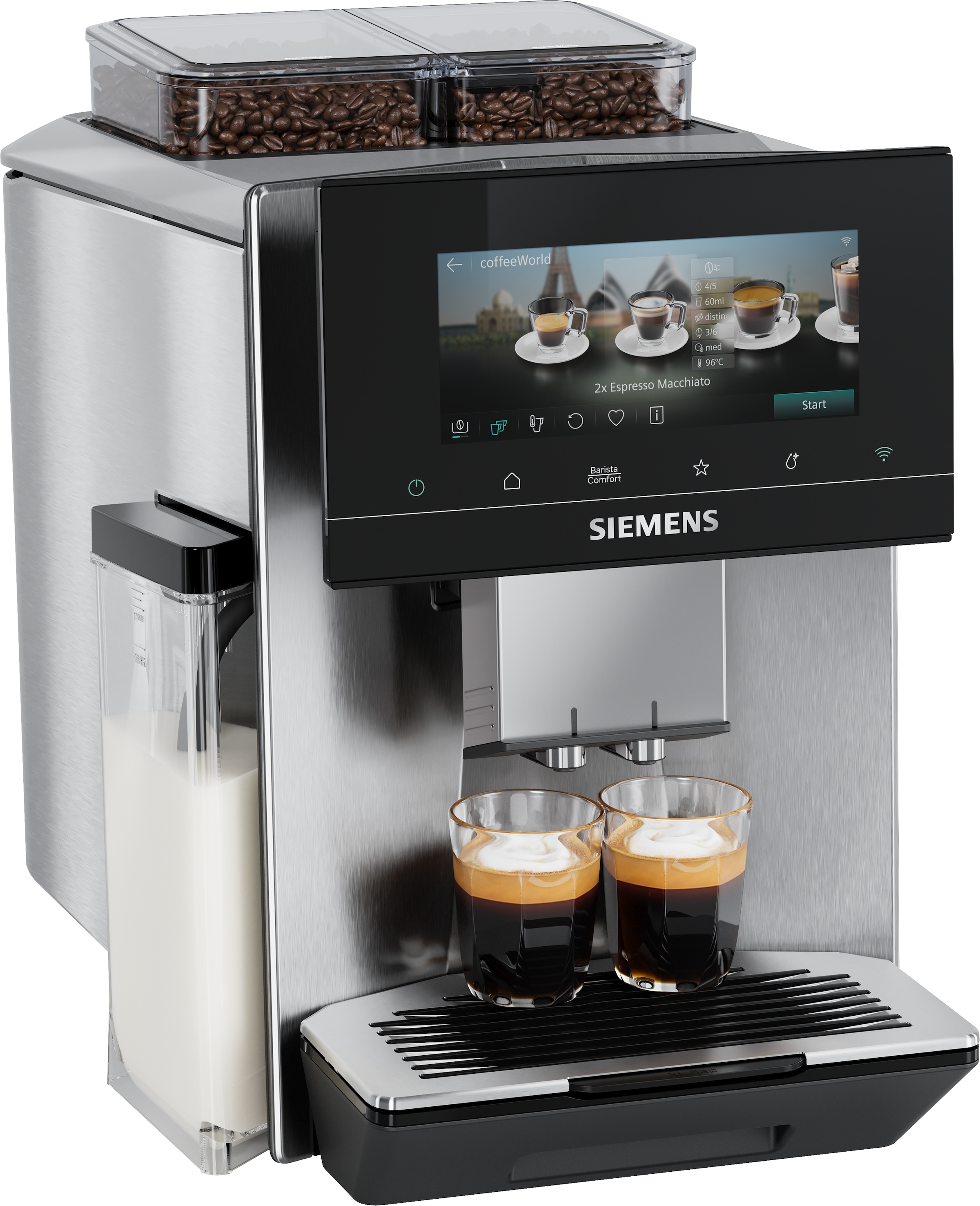 "SIEMENS Kaffeevollautomat ""TQ927E03"", edelstahl, B:31,5cm H:39,2cm T:47cm, Kaffeevollautomaten, farbiges 6.8'' TFT-Display, individuelle