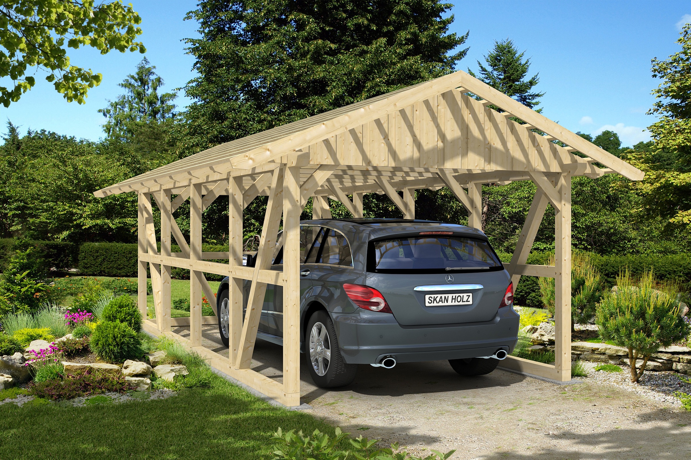 Skanholz Einzelcarport »Schwarzwald« KVH, Fichte 300 cm Natur mit Dachlattung