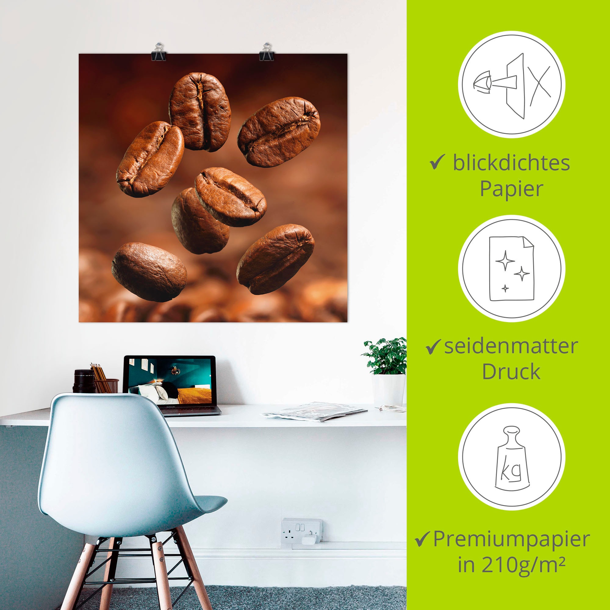 Poster ARTLAND "Nahaufnahme von Kaffeebohnen", braun (farbe bild(er): braun), B:30cm H:30cm, Bilder, Poster, ohne Rahmen 3