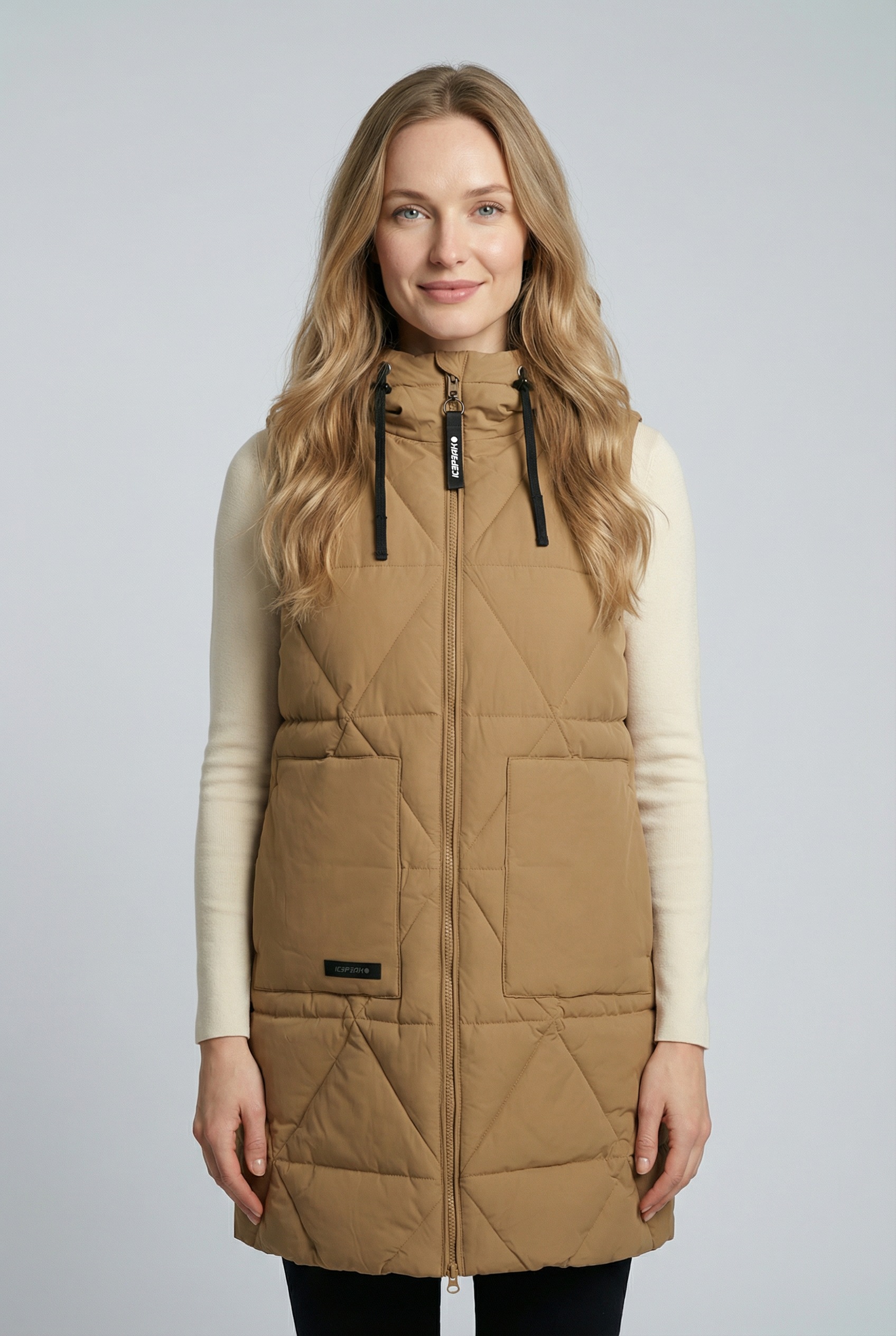 Steppweste ICEPEAK "AGRIA", Damen, Gr. 44, braun, Obermaterial: 100% Polyester, Westen Steppweste, mit Daunenoptik, mit fester Kapuze, wasserdicht und winddicht