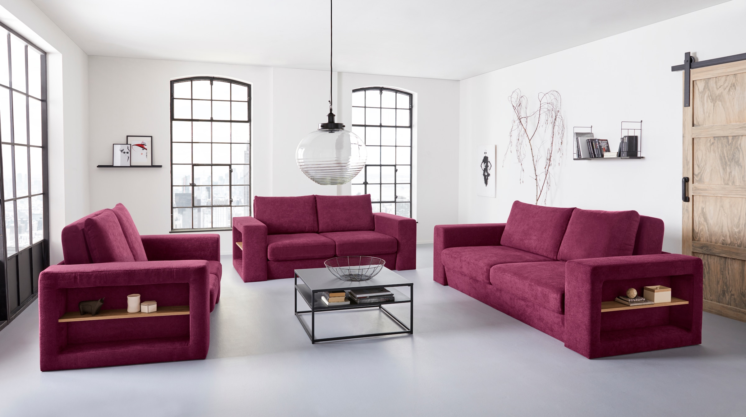 LOOKS by Wolfgang Joop 3-Sitzer »Looksvb«, Verwandlungssofa: aus Sofa wird Sofa mit 2 Hockern, mit Regalfunktion
