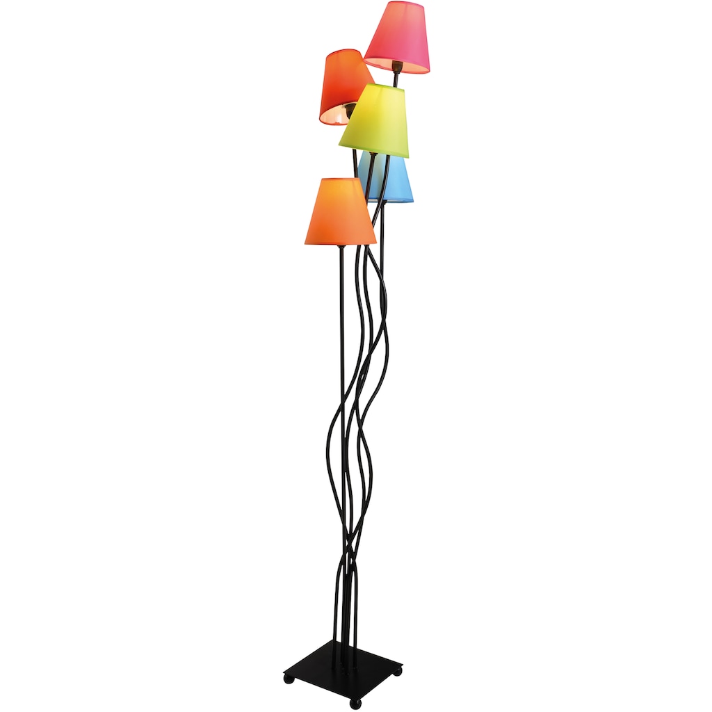 näve Stehlampe »Colori«, 5 flammig-flammig, 5flg. bunte Textilschirme orange, grün, pink, blau und rot Höhe 156cm