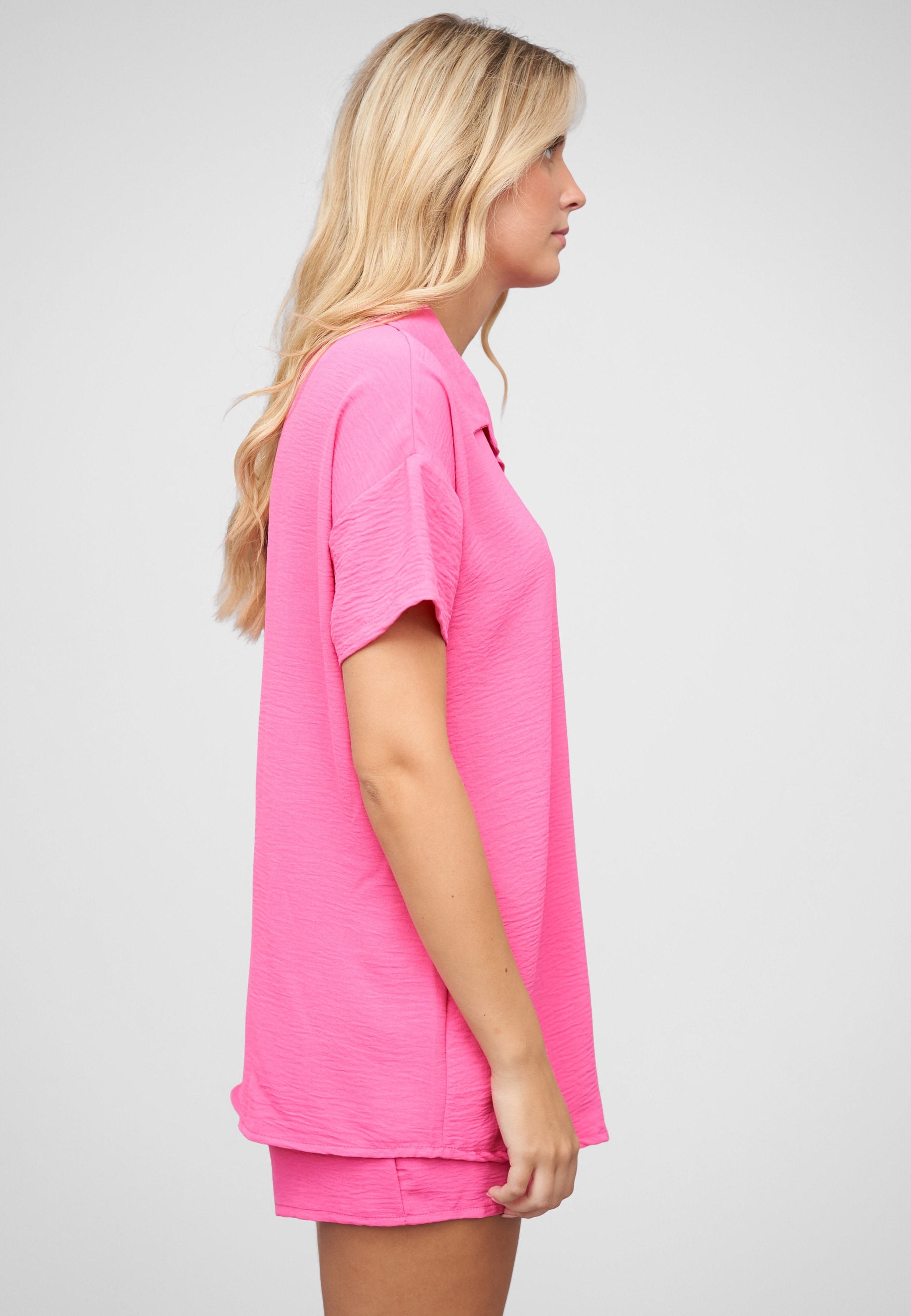CLOUD 5IVE Kurzarmshirt »CLOUD 5IVE Musselin Kurzarm Hemd mit Knopfleiste und Brusttasche«