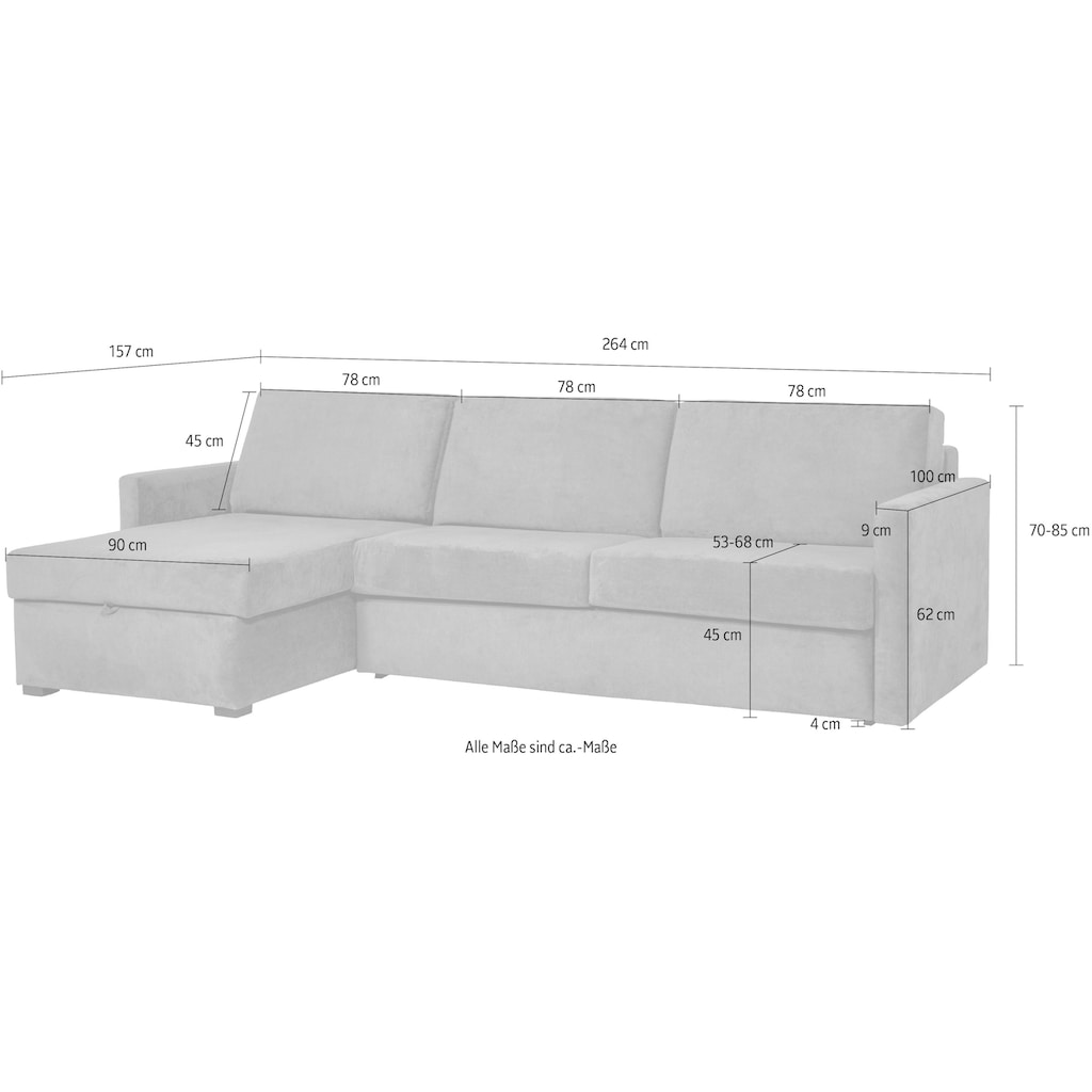 Places of Style Schlafsofa »GOLDPOINT Ecksofa 264 cm, Liegefläche (140/200cm)«