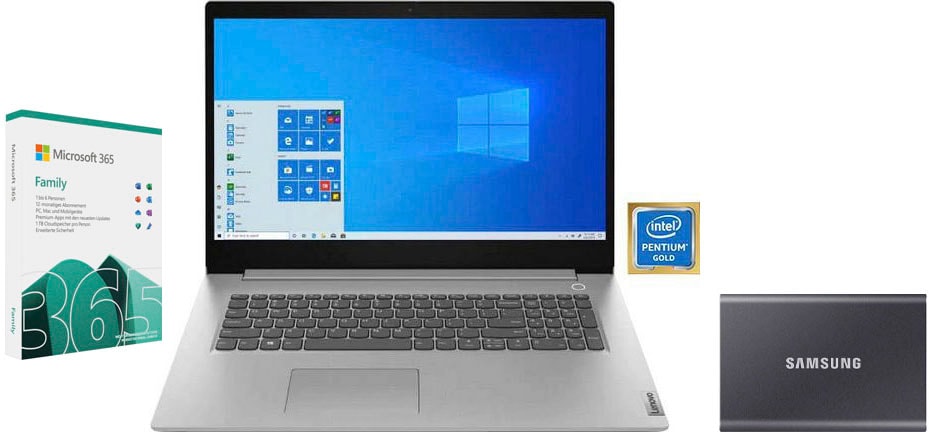 Lenovo Notebook »IdeaPad 3 15ITL05«, 39,62 cm, / 15,6 Zoll, Intel, Pentium Gold, UHD Graphics, 512 GB SSD, Inkl. Office Family 365 & Samsung Portable SSD T7 1 TB Speicher