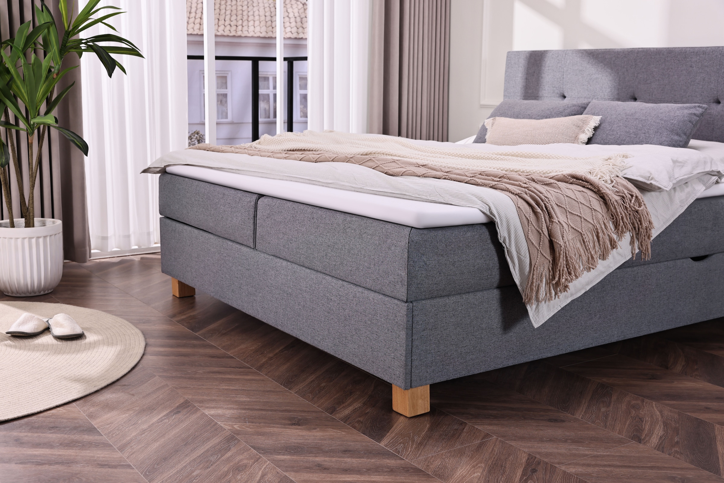 Home affaire Boxbett »Oyré inkl. Bettkasten, erhältlich in der Größe 180x200cm« mit Holzfüße in eichefarben