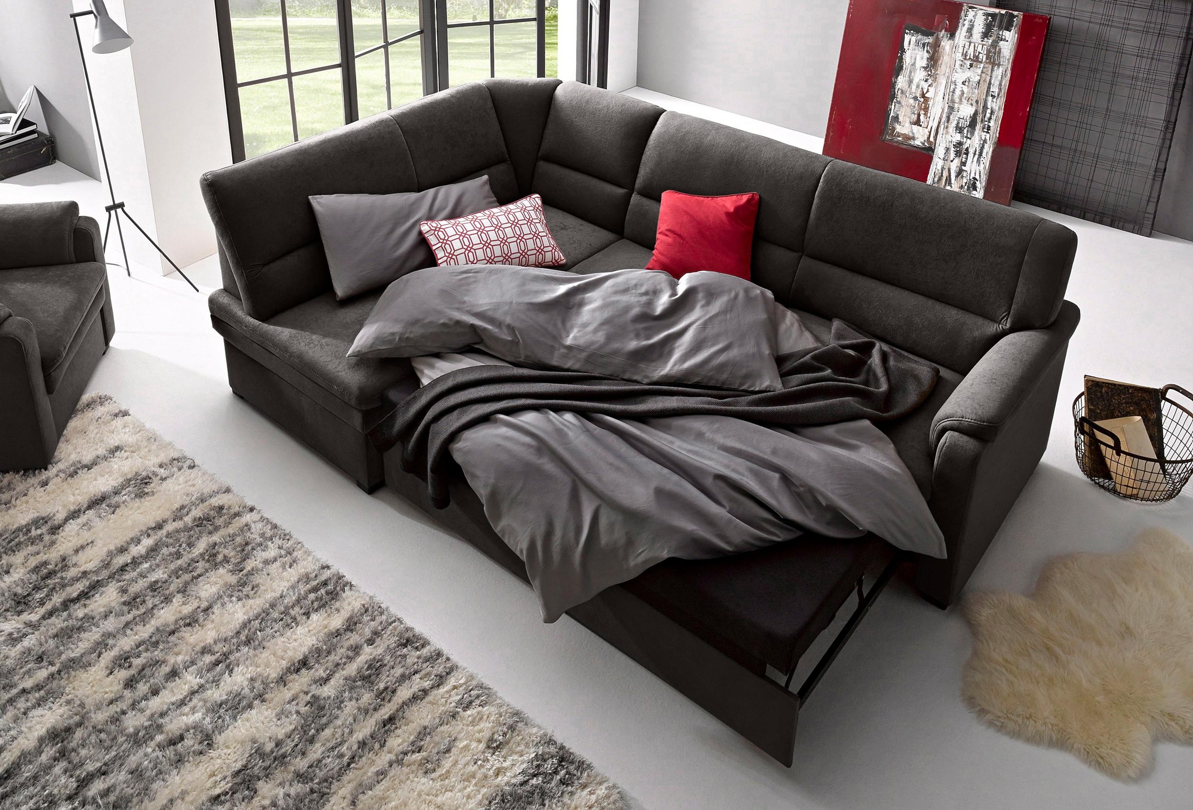 sit&more Ecksofa »Pisa L-Form«, mit Federkern, wahlweise mit Bettfunktion