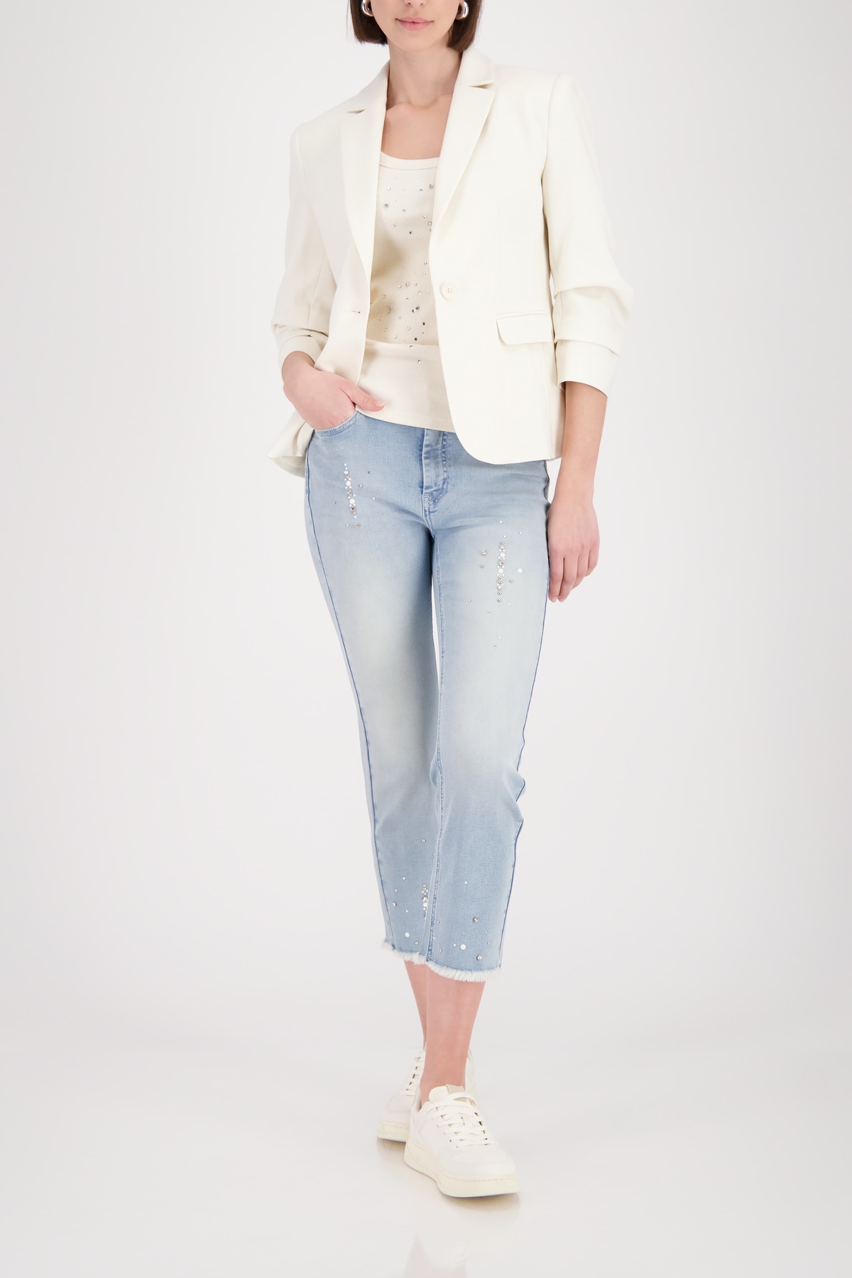 Monari Blouson »Jacke Blazer Kräuselärmel« ohne Kapuze Regular fit mit Raffungen an den Ärmeln
