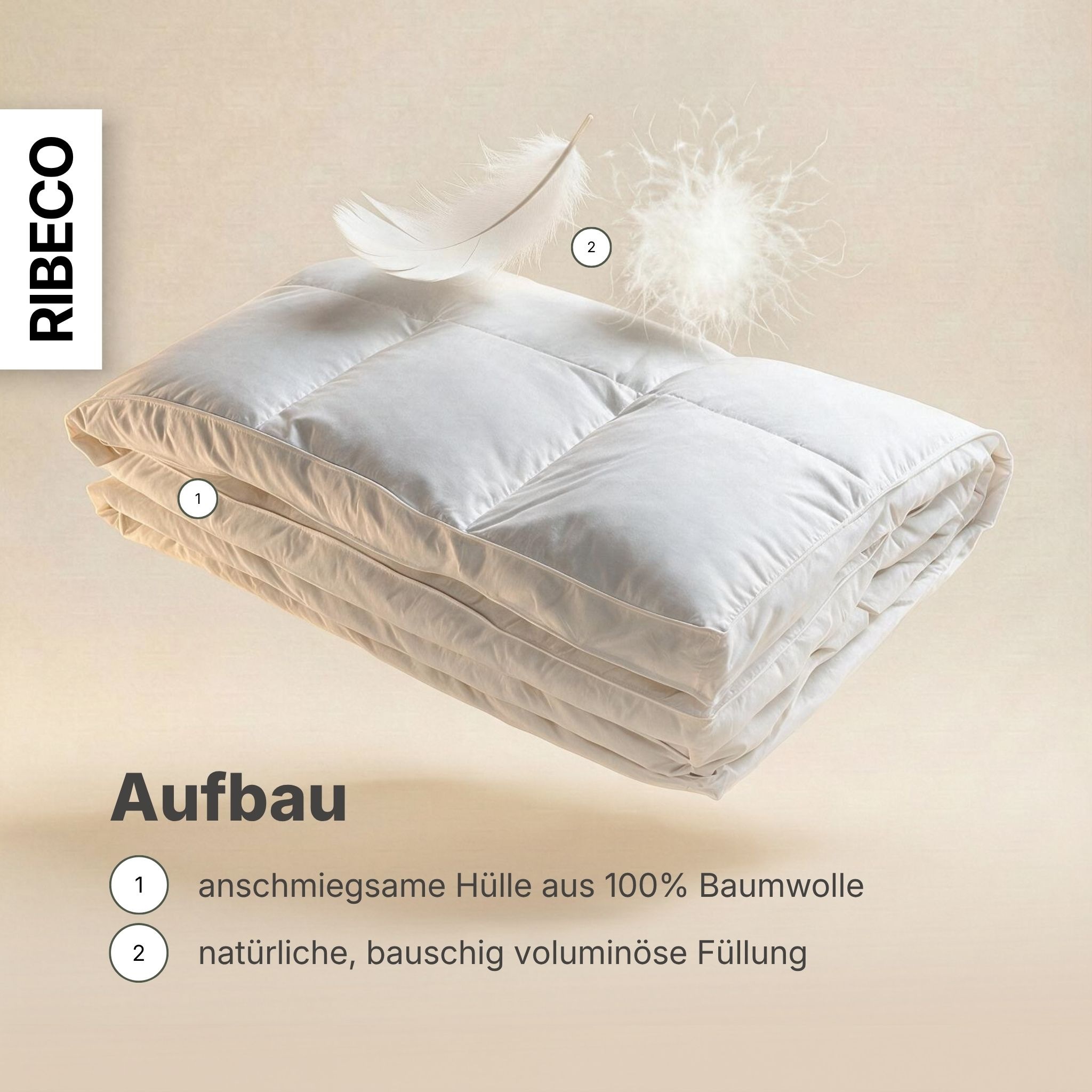 RIBECO Daunenbettdecke »Bettdecke in 135x200 und 155x220cm Topseller,« extrawarm Füllung 80Daunen20Federn 1 Stk. tlg. Daunen und Federn, Made in Germany, mit gratis 80x80 cm Kissen