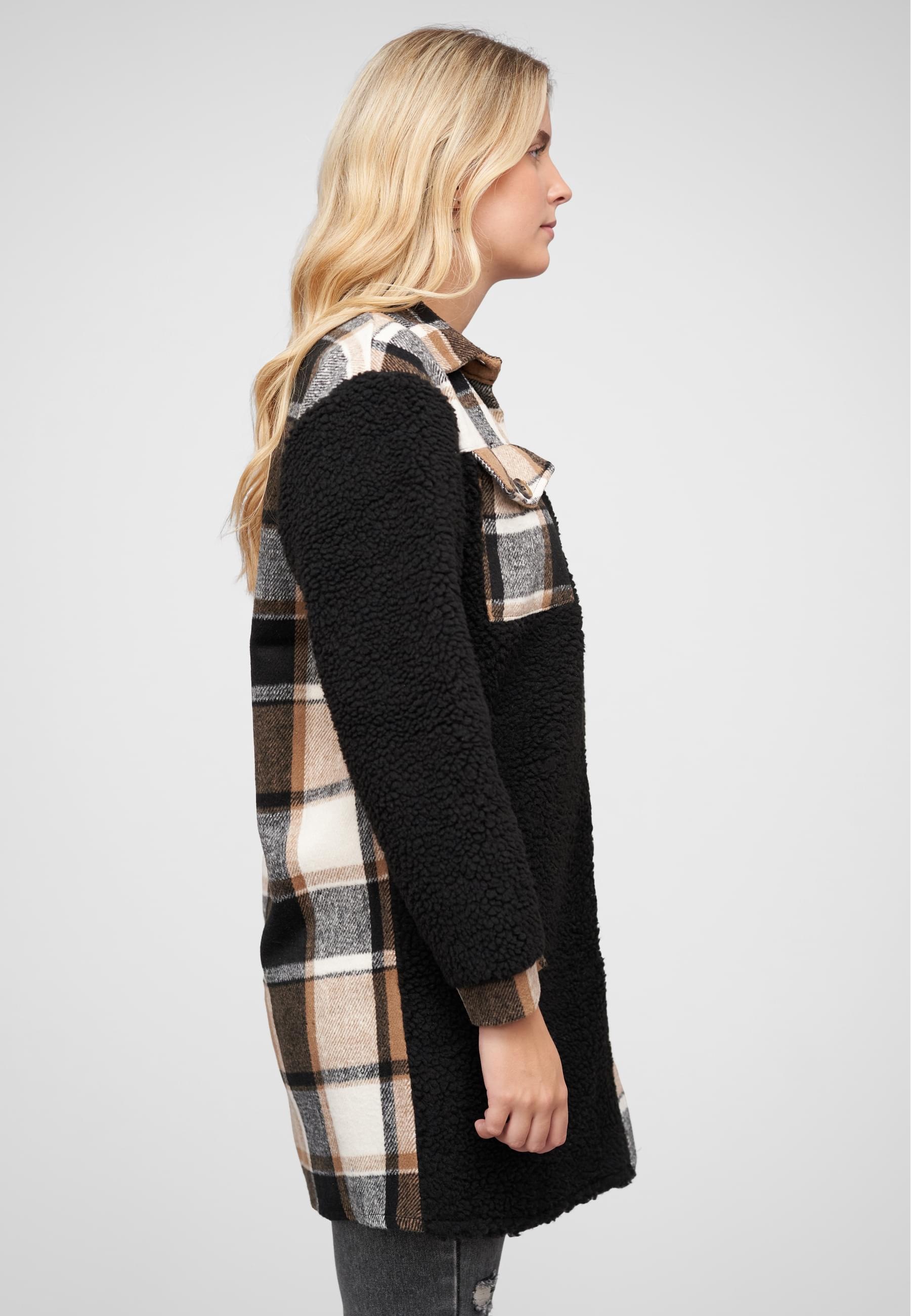 CLOUD 5IVE Winterjacke »CLOUD 5IVE Teddyfell Shacket-Jacke Mantel mit 2 Brusttaschen«, (1 St.), ohne Kapuze