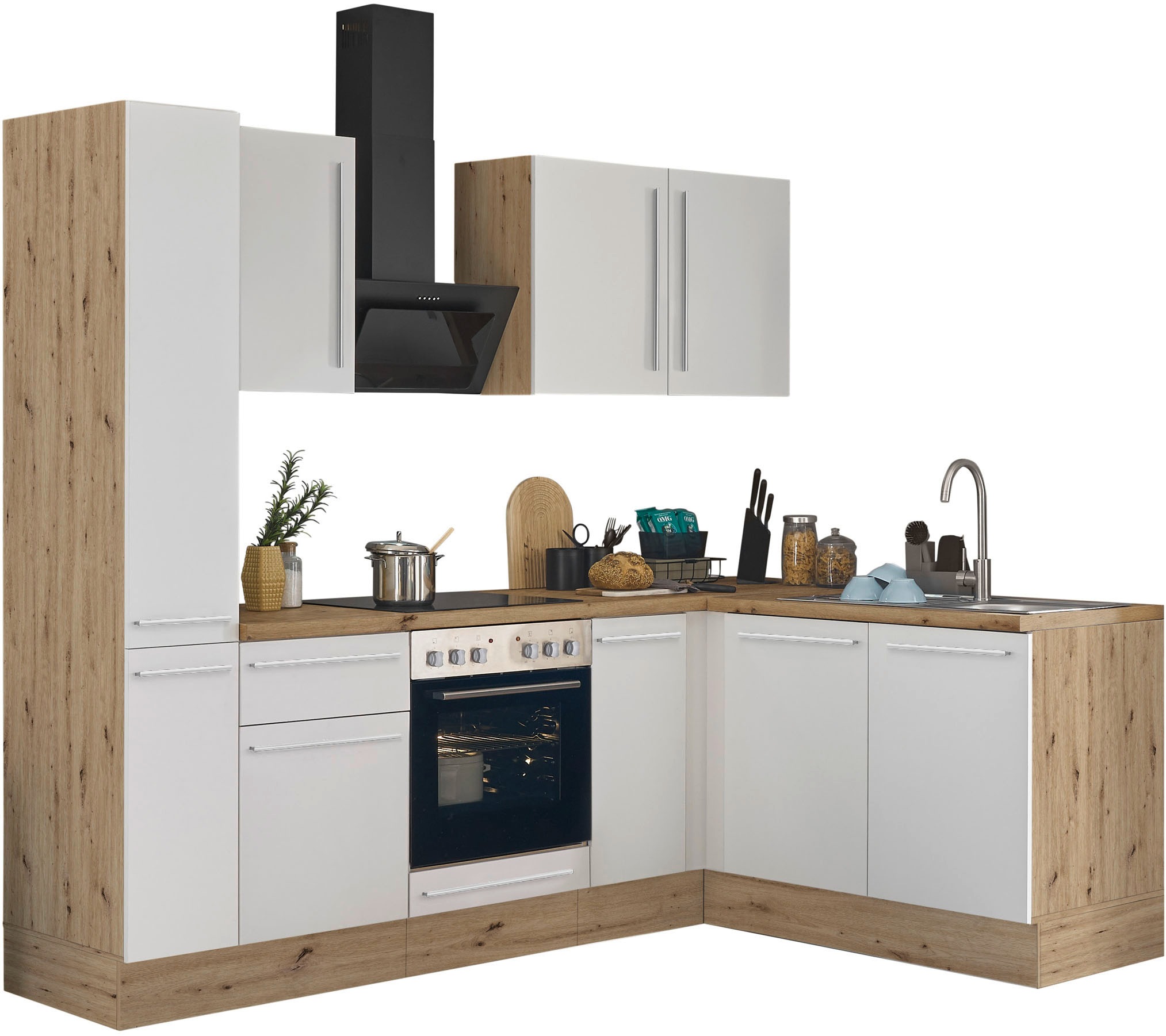 KOCHSTATION Winkelküche "Florida, Stellbreite 240x165 cm" wahlweise mit E-Geräten, mit Softclose für Türen und Schubkästen