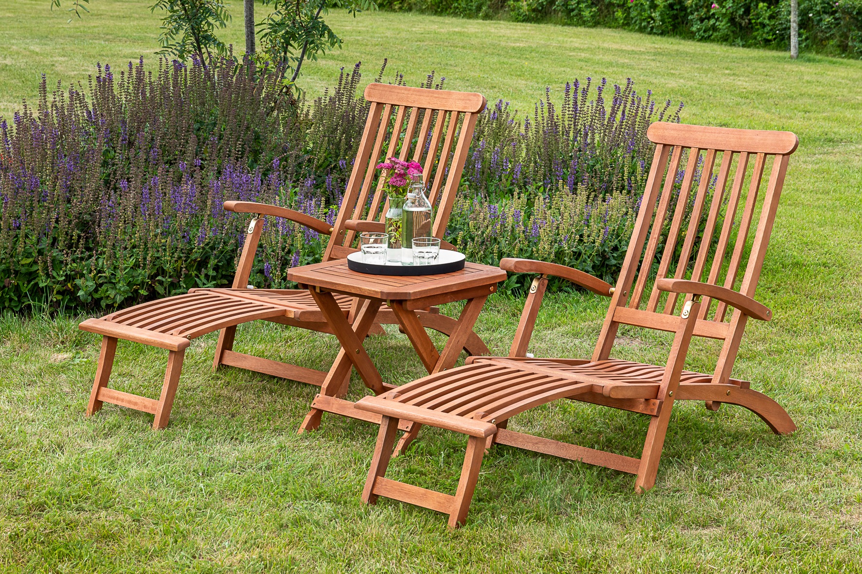 MERXX Gartensessel "Deckchair", (Set, 3 St., 2x Sessel, 1x Klapphocker), in günstig online kaufen