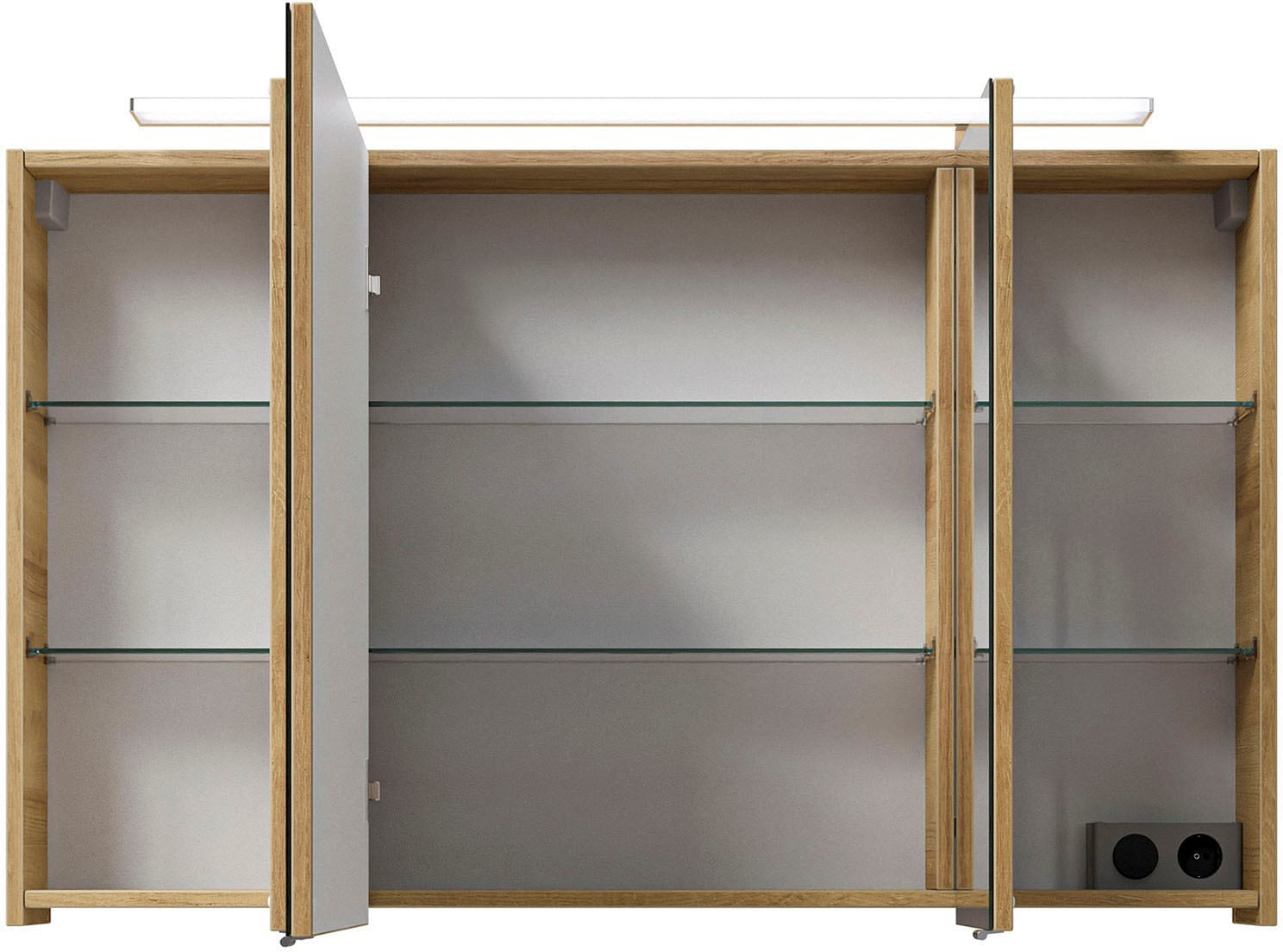 Saphir Badmöbel-Set »Serie 6025 2-teilig Mineralmarmor-Waschtisch mit LED-Spiegelschrank«, (2 St.), Waschplatz 117cm breit, 2 Schubladen, 3 Spiegel-Türen, inkl Türdämpfer