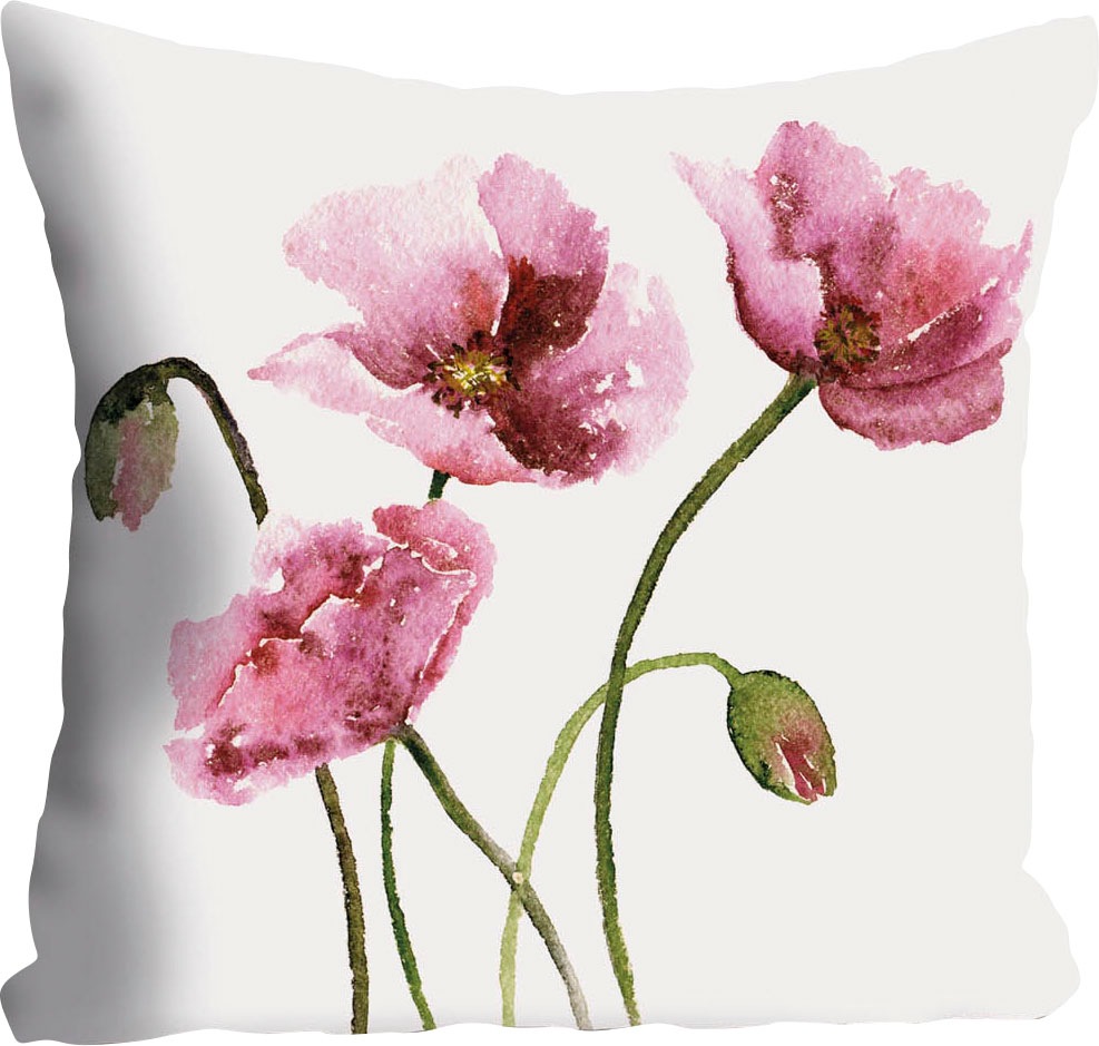 queence Dekokissen »Melanie«, Kissenhülle,Weißer Hintergrund,Mohnblumen,Florales Design,Zart,Rot